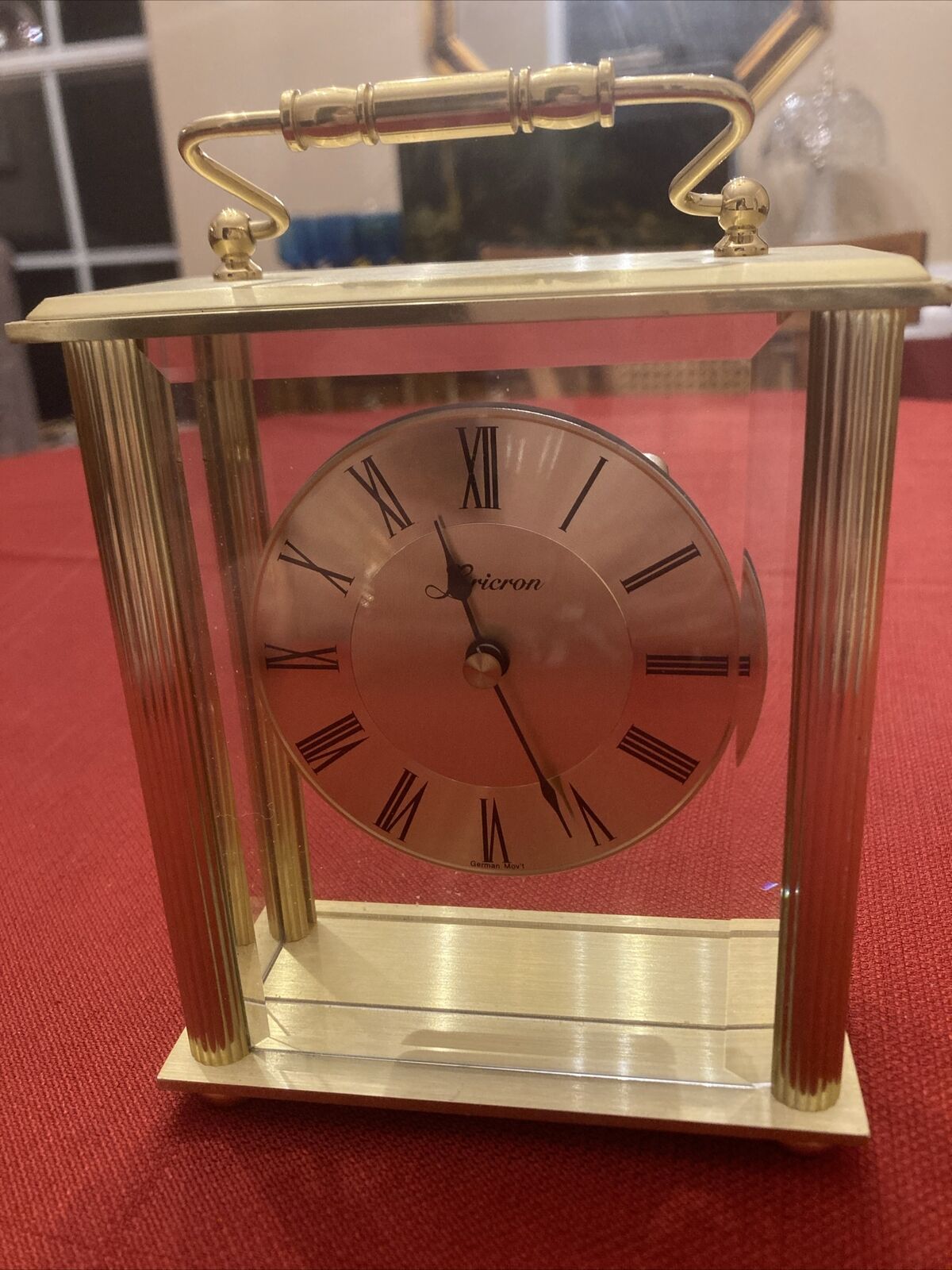 Loricron Brass Clock With Beveled Glass Footed “German Mov’t”