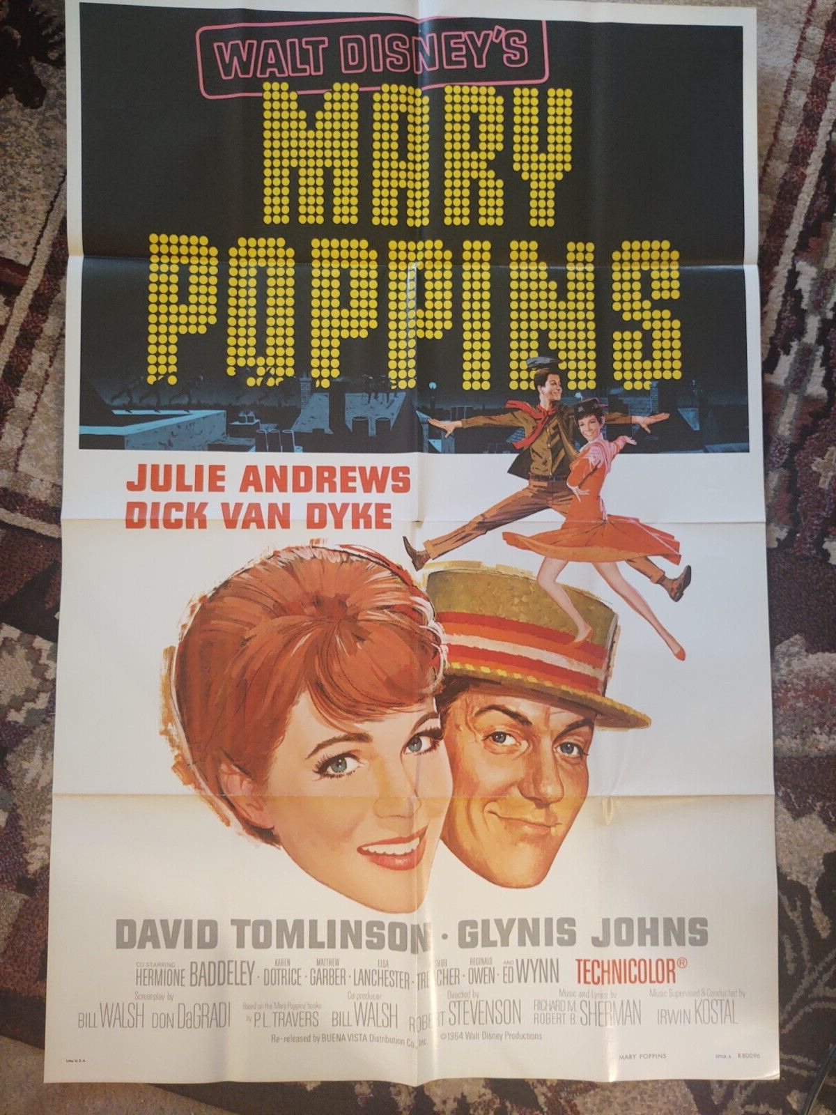 DISNEY'S MARY POPPIN'S (1964) Original Movie poster Folded Unused cond R-1980