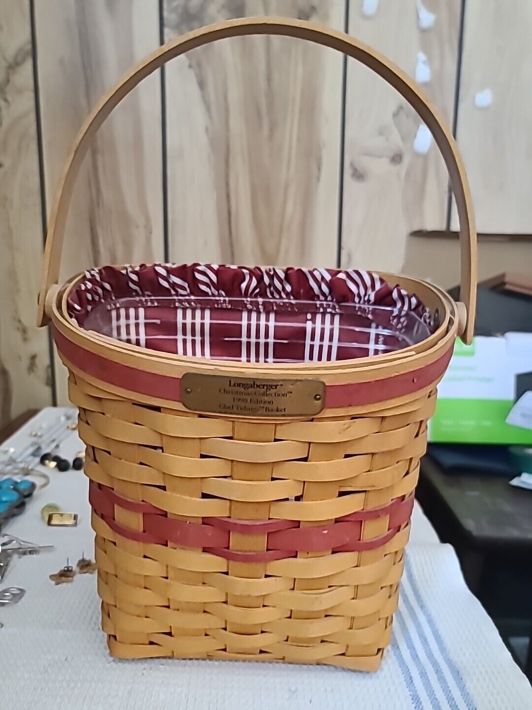 ✅Longaberger Glad Tidings Red Christmas Basket Set Imp Stripe 1998