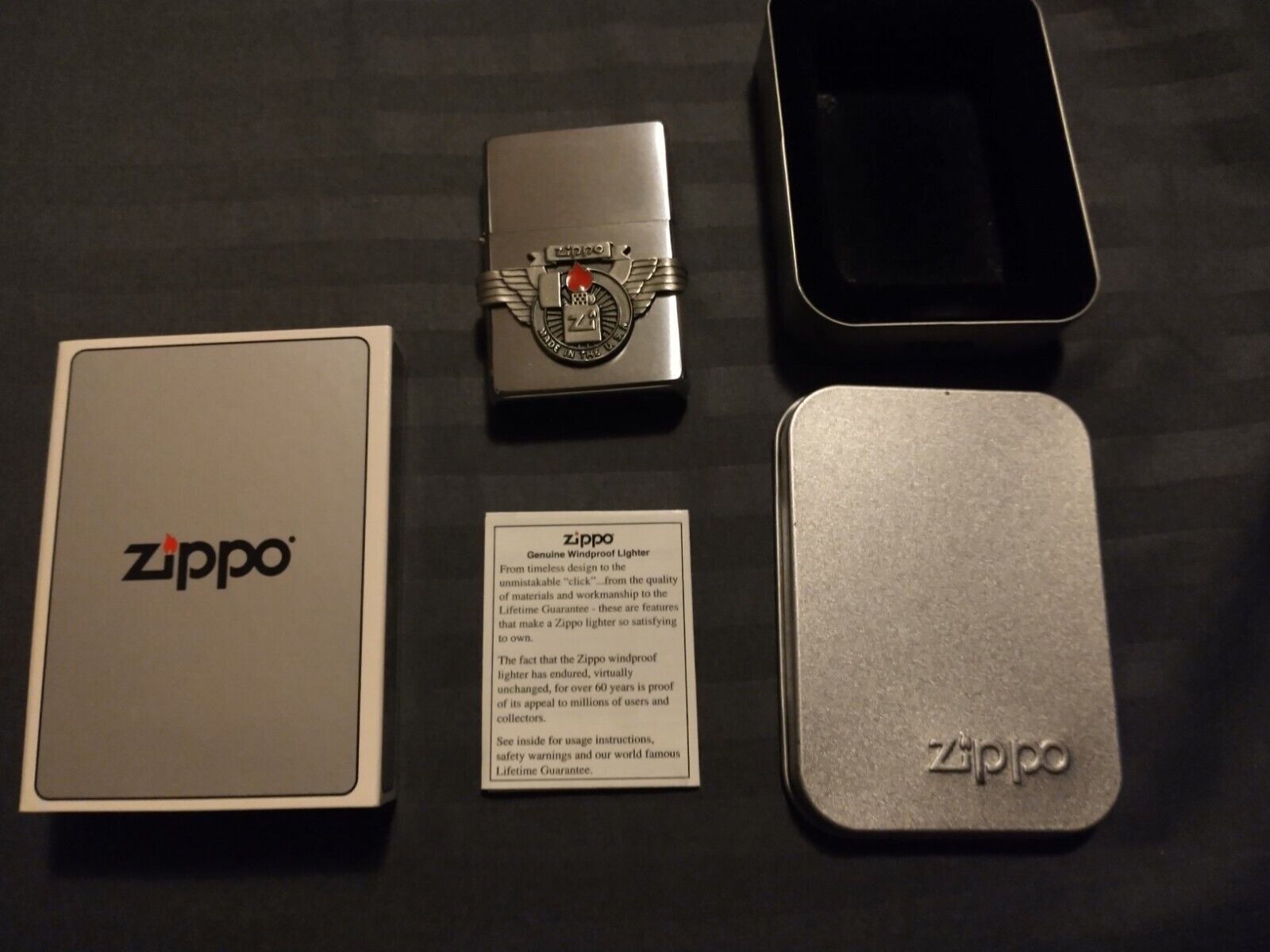 ZIPPO LIGHTER VINTAGE MADE IN THE USA 1937 REPLICA PEWTER 1999 SEALED SLEEVE