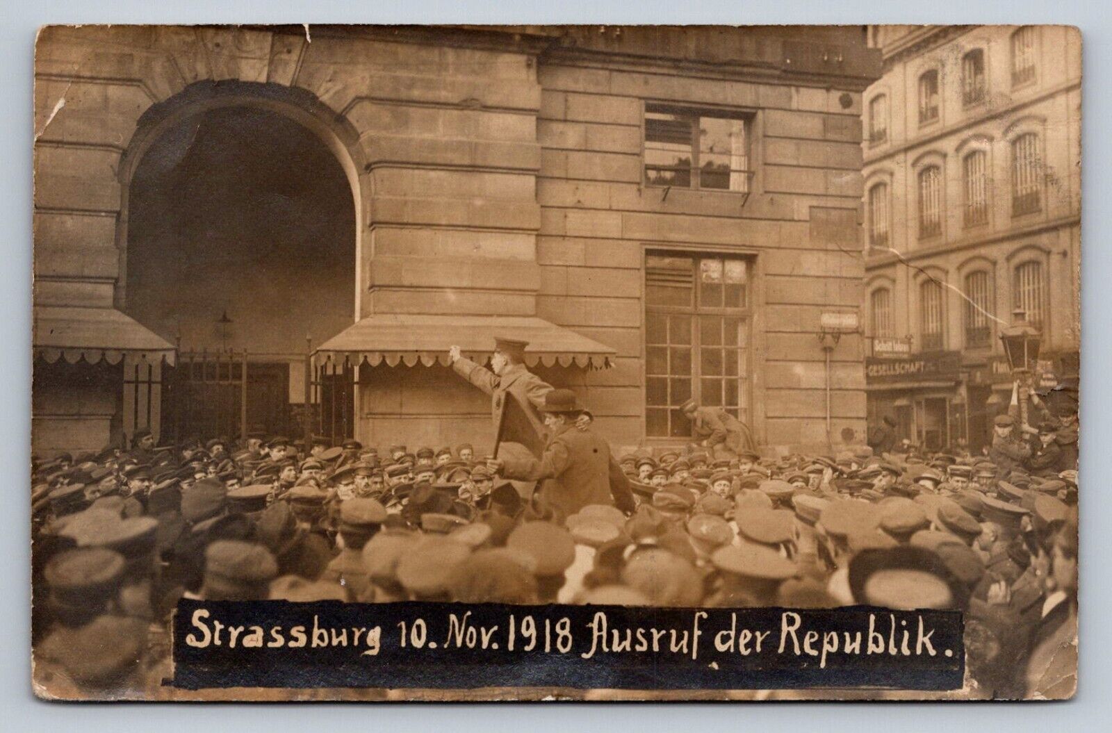 Postcard FRANCE Strasbourg New Republic WW I Soldiers Blank Back D894