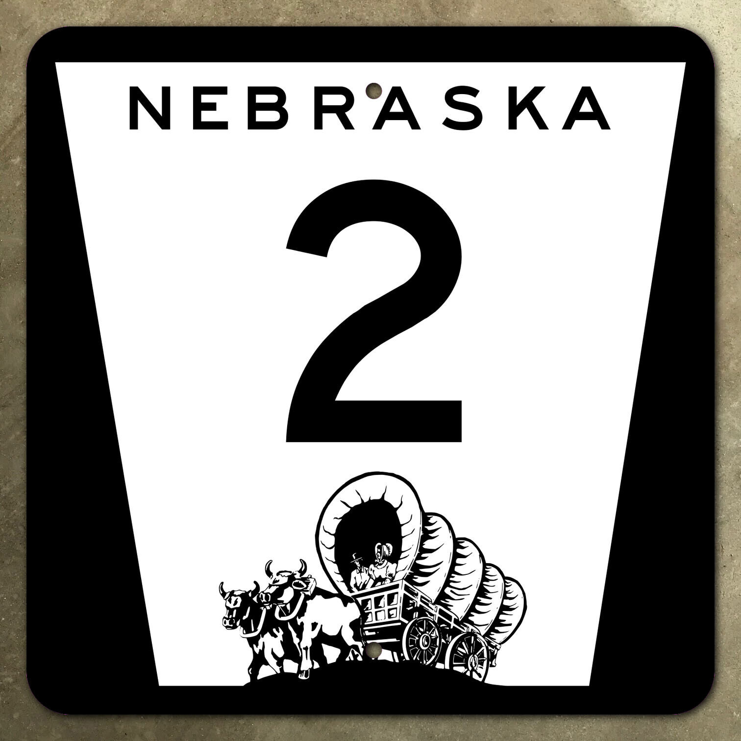 Nebraska route 2 highway marker road sign shield 1975 Conestoga wagon oxen 12\
