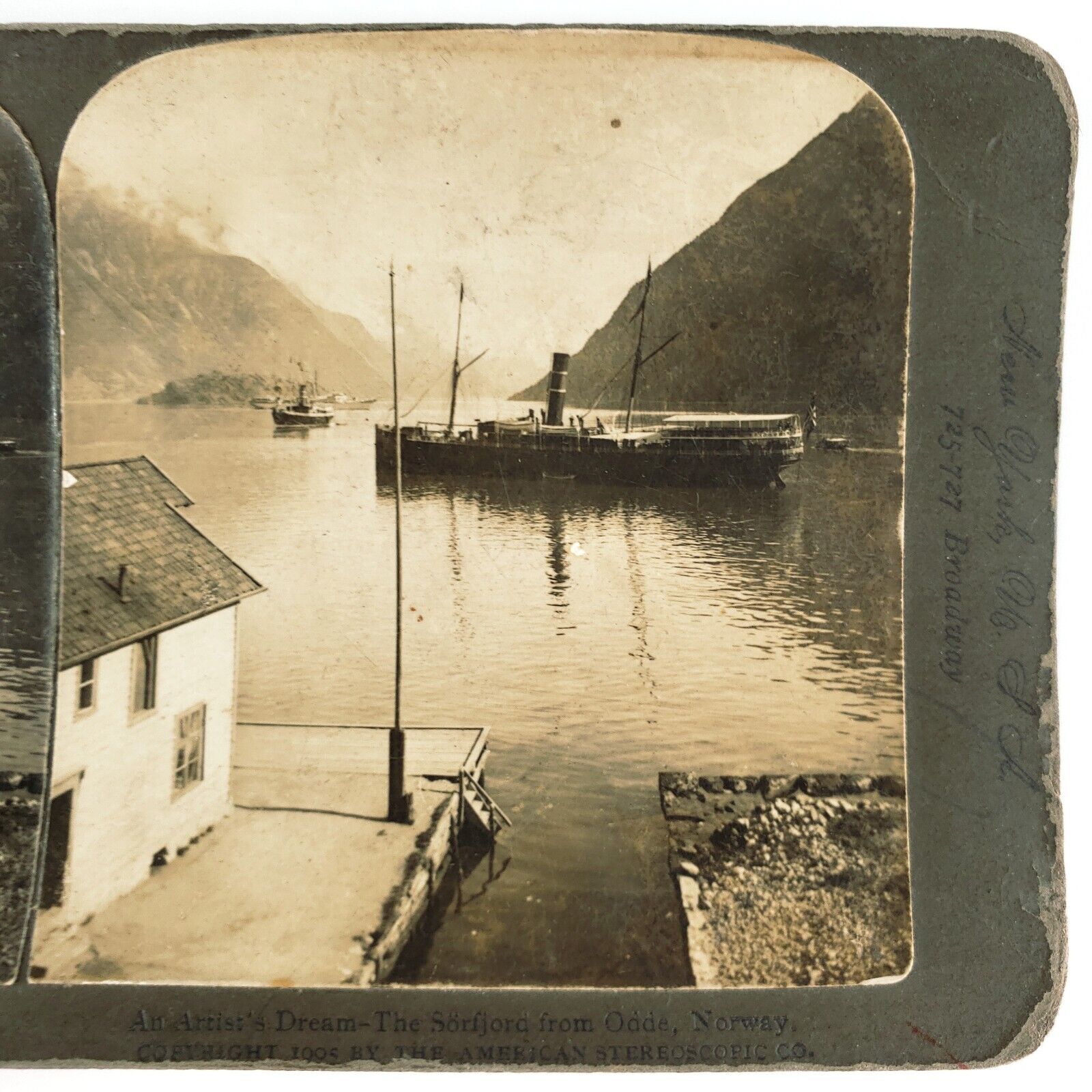 Storfjord Norway Steamer Ship Stereoview c1905 Troms County Mountains Card B1841