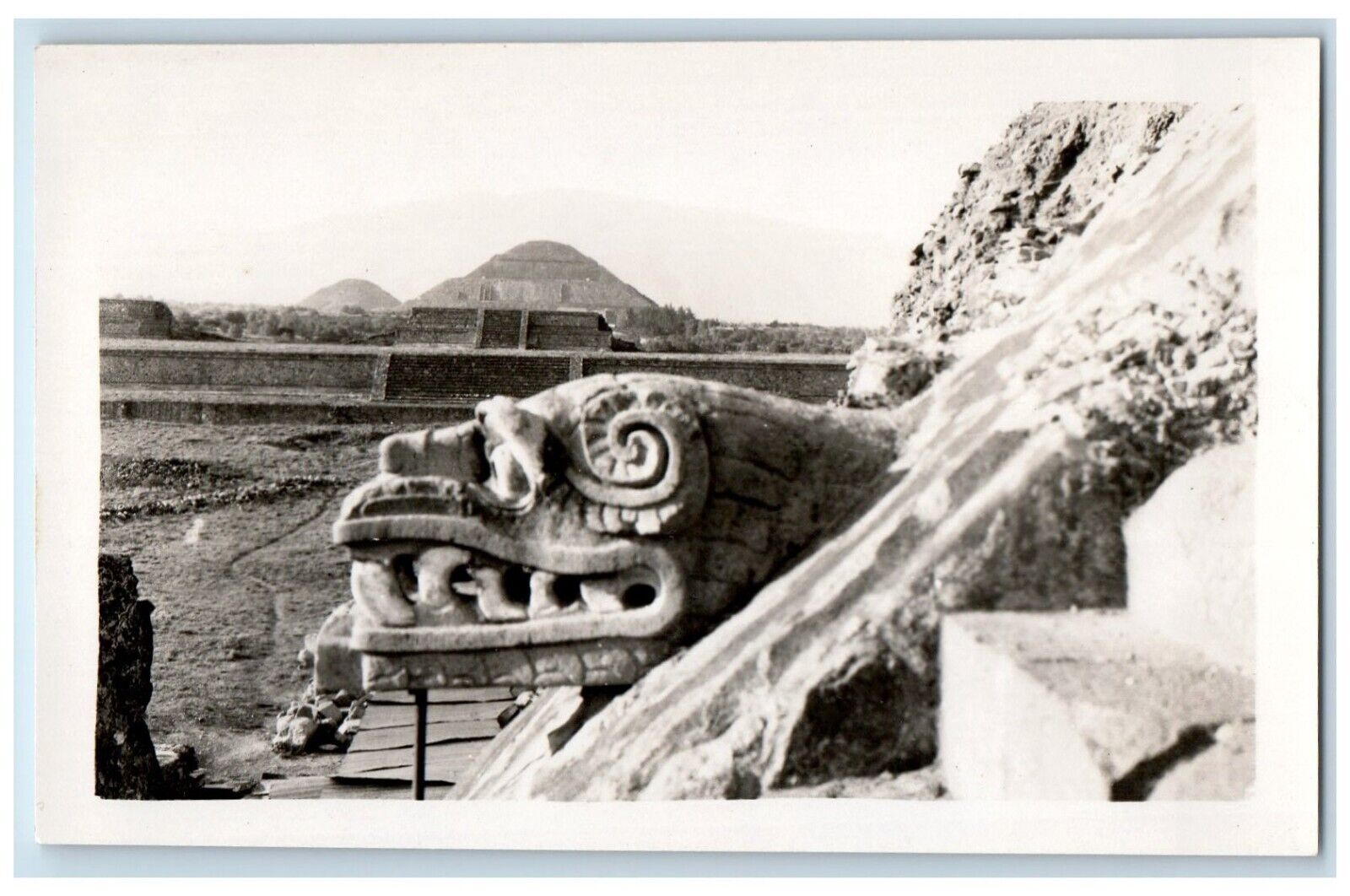 c1940's Quetzalcoatl Temple Sun Pyramid Teotihuacan Mexico RPPC Photo Postcard