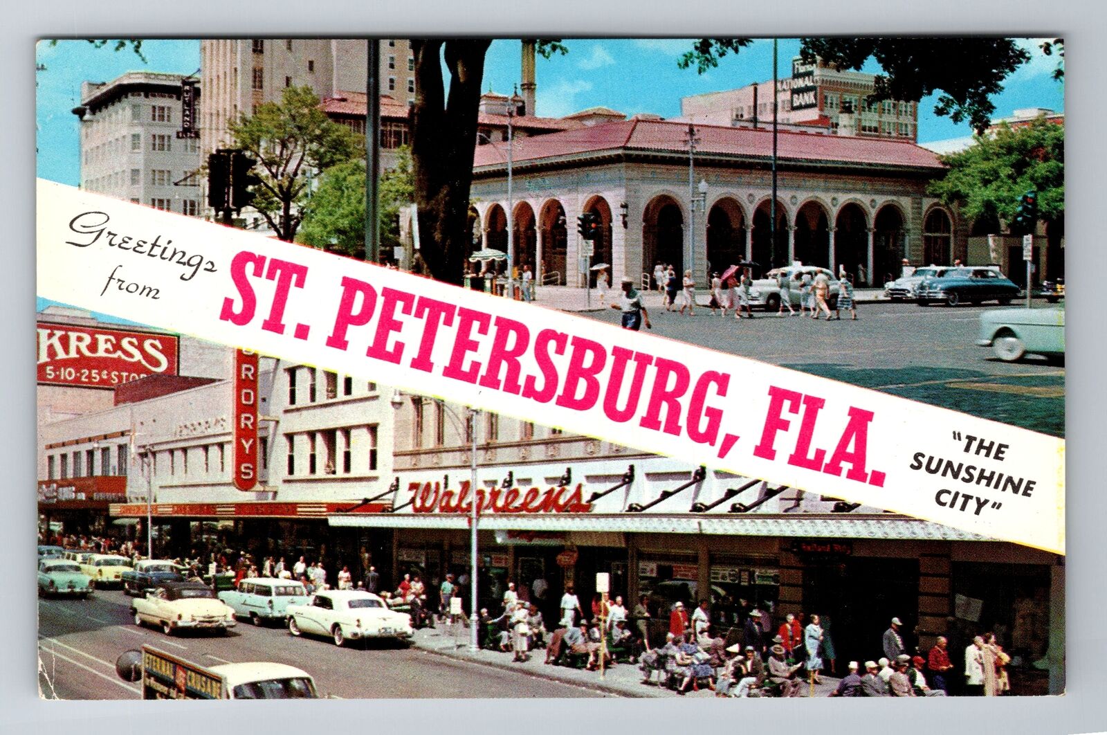 St Petersburg, FL-Florida, Banner Greetings, Walgreens, Vintage Postcard