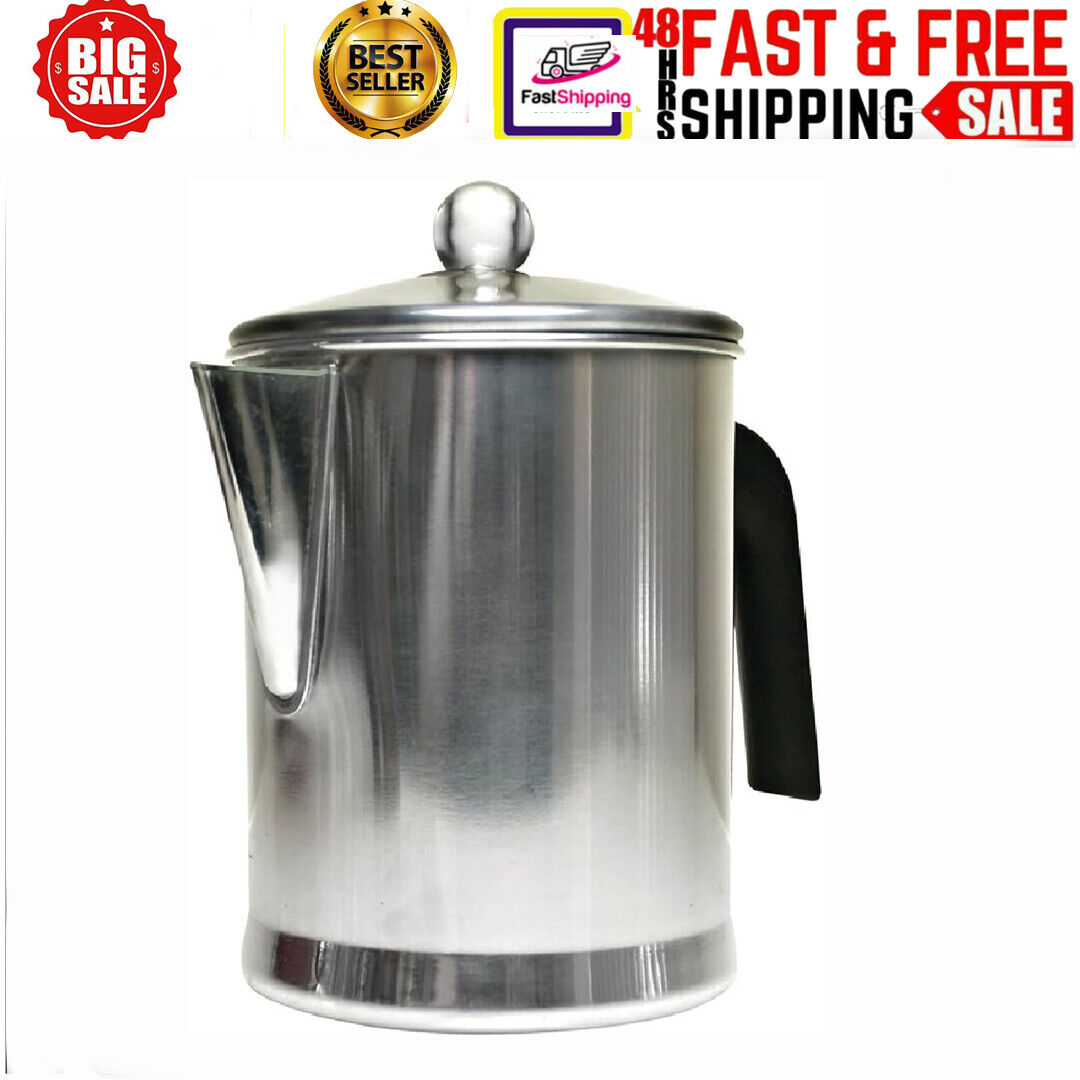 Heavy Duty Stove Top Percolator Coffee Pot Maker Stainless Steel 9-Cup