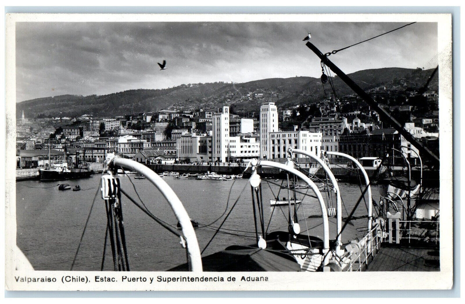 c1940s Port Station Customs Superintendency Valparaiso Chile RPPC Photo Postcard