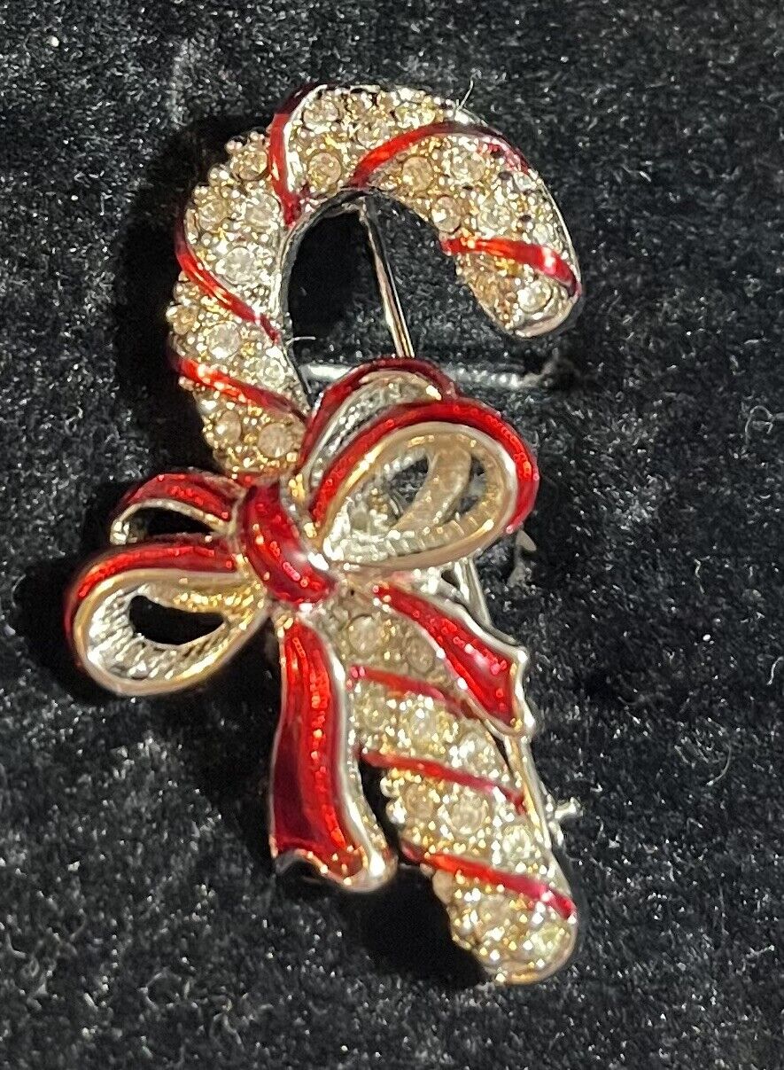 SIGNED SWAROVSKI CRYSTAL CANDY CANE~PIN~BROOCH NEW IN BOX