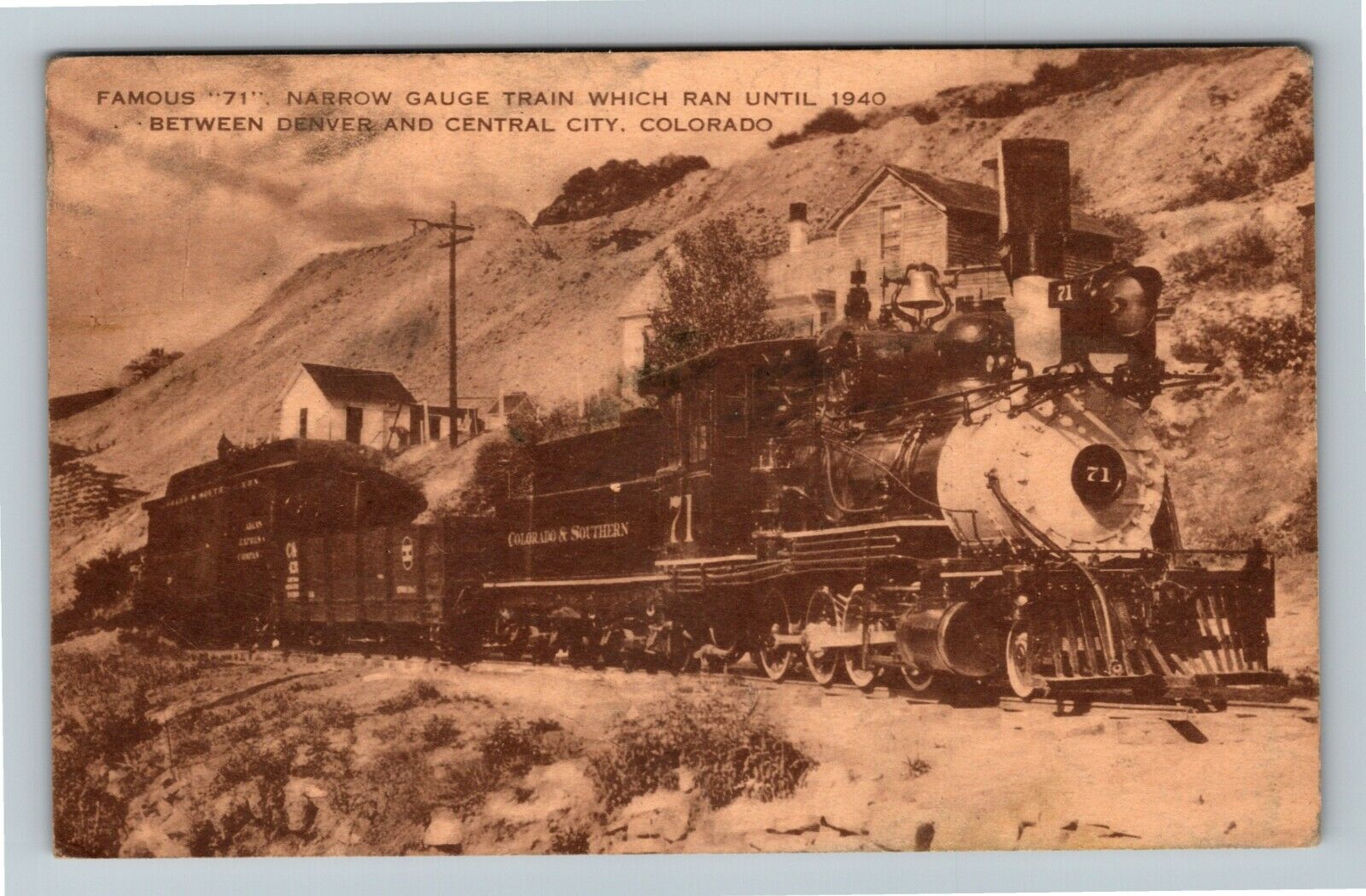 Denver Colorado, NARROW GAUGE TRAIN, Historic Train On Tracks, Vintage Postcard