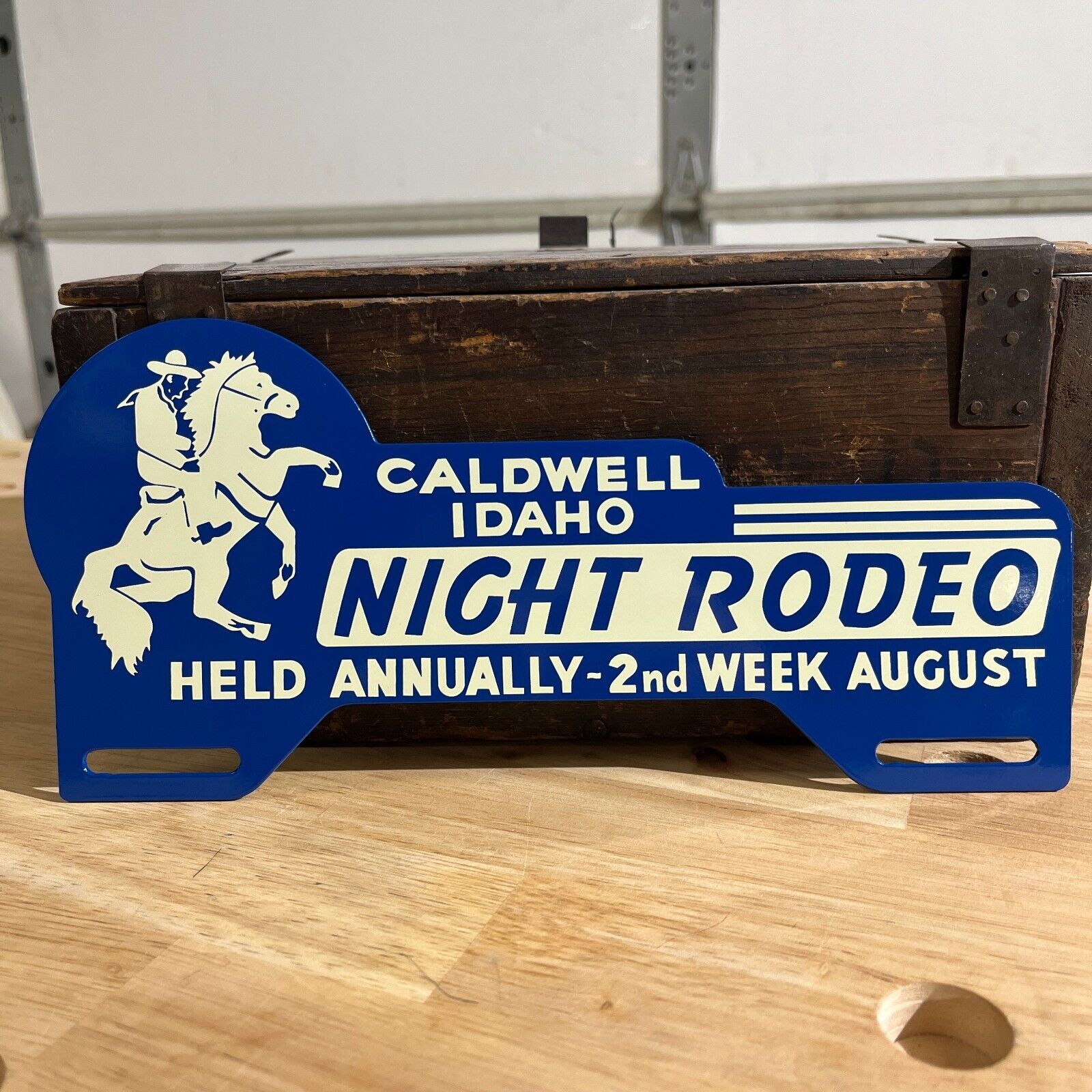 Caldwell Idaho Night Rodeo Metal License Plate Topper Sign Tag Topper