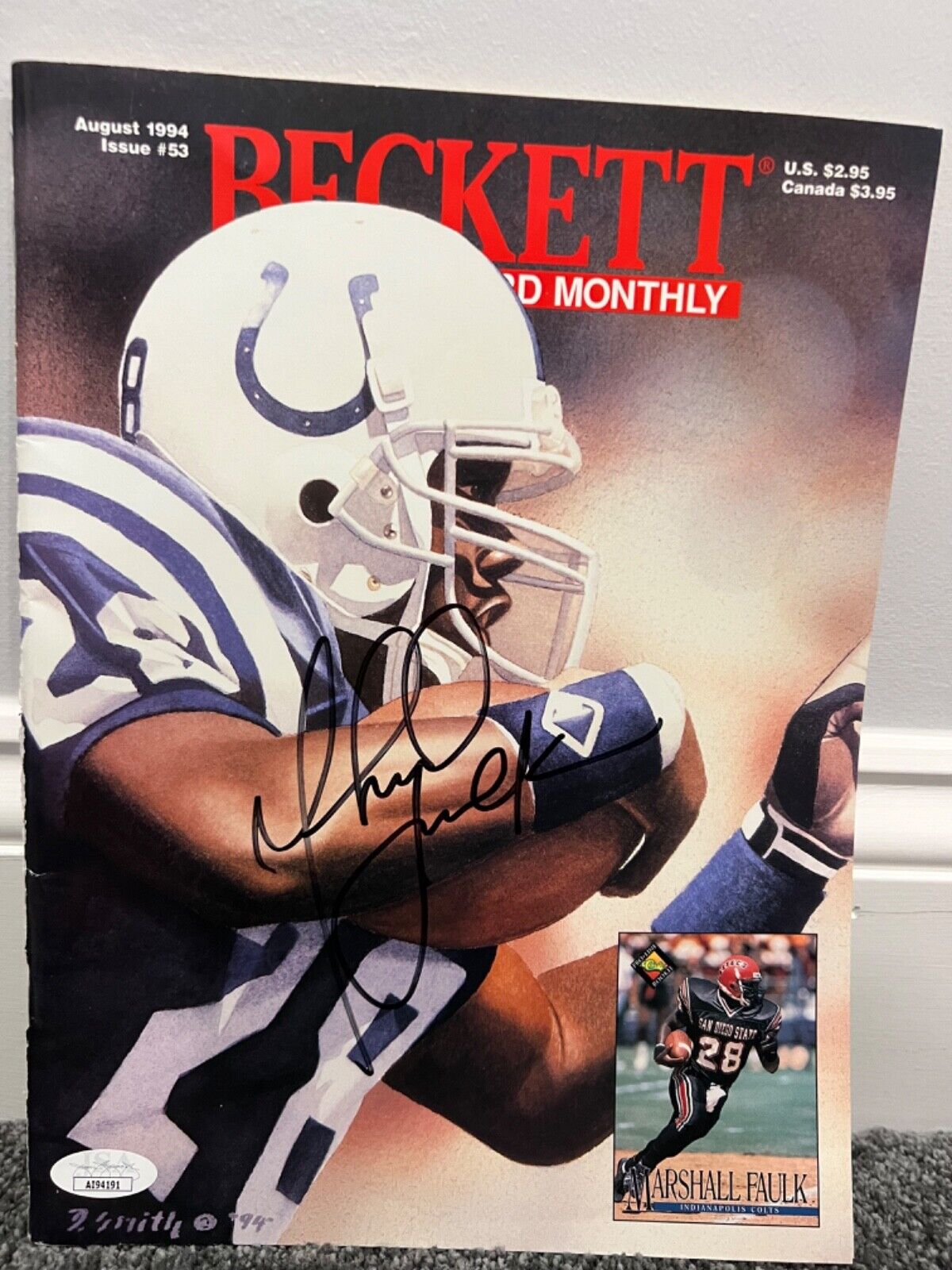 Marshall Faulk signed JSA COA 1993 Beckett Full Magazine Indianapolis Colts HOF