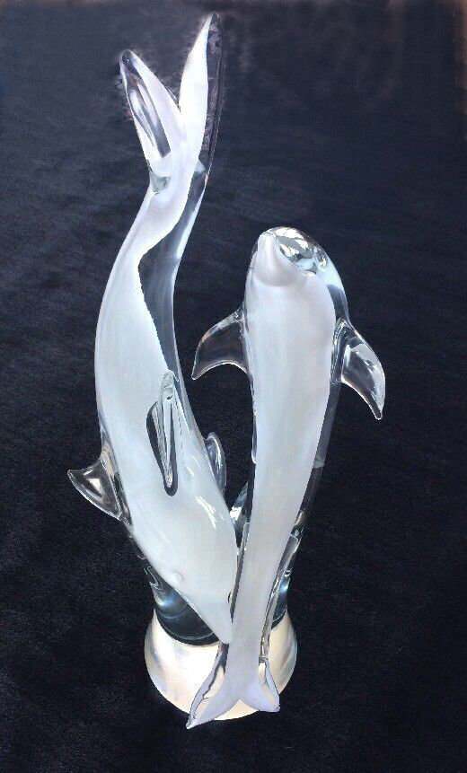 Elio Raffaeli signed glass sculpture of Dolphins ~ Murano Glass