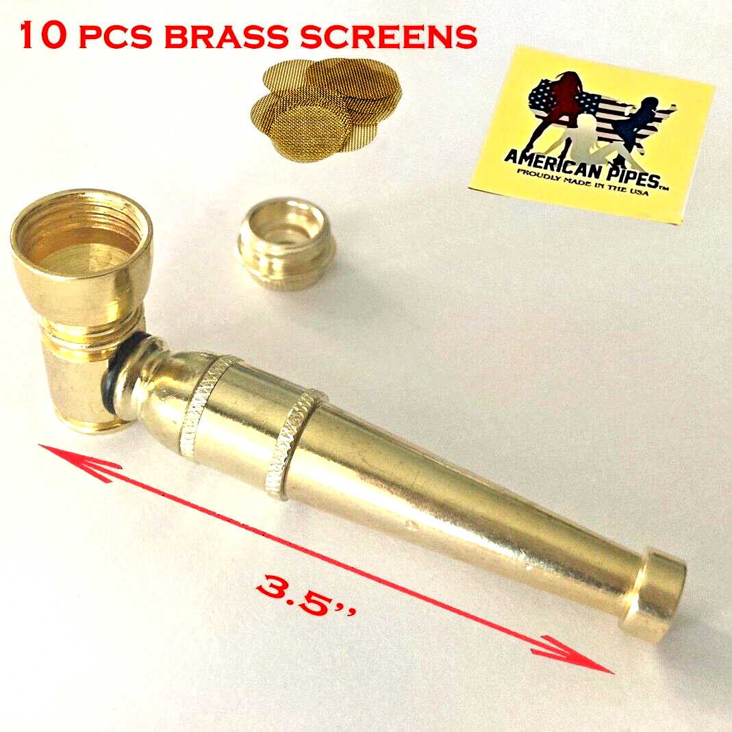 Americanpipes™️ gold brass-plated metal Tobacco Smoking Pipe w 10-brass screen