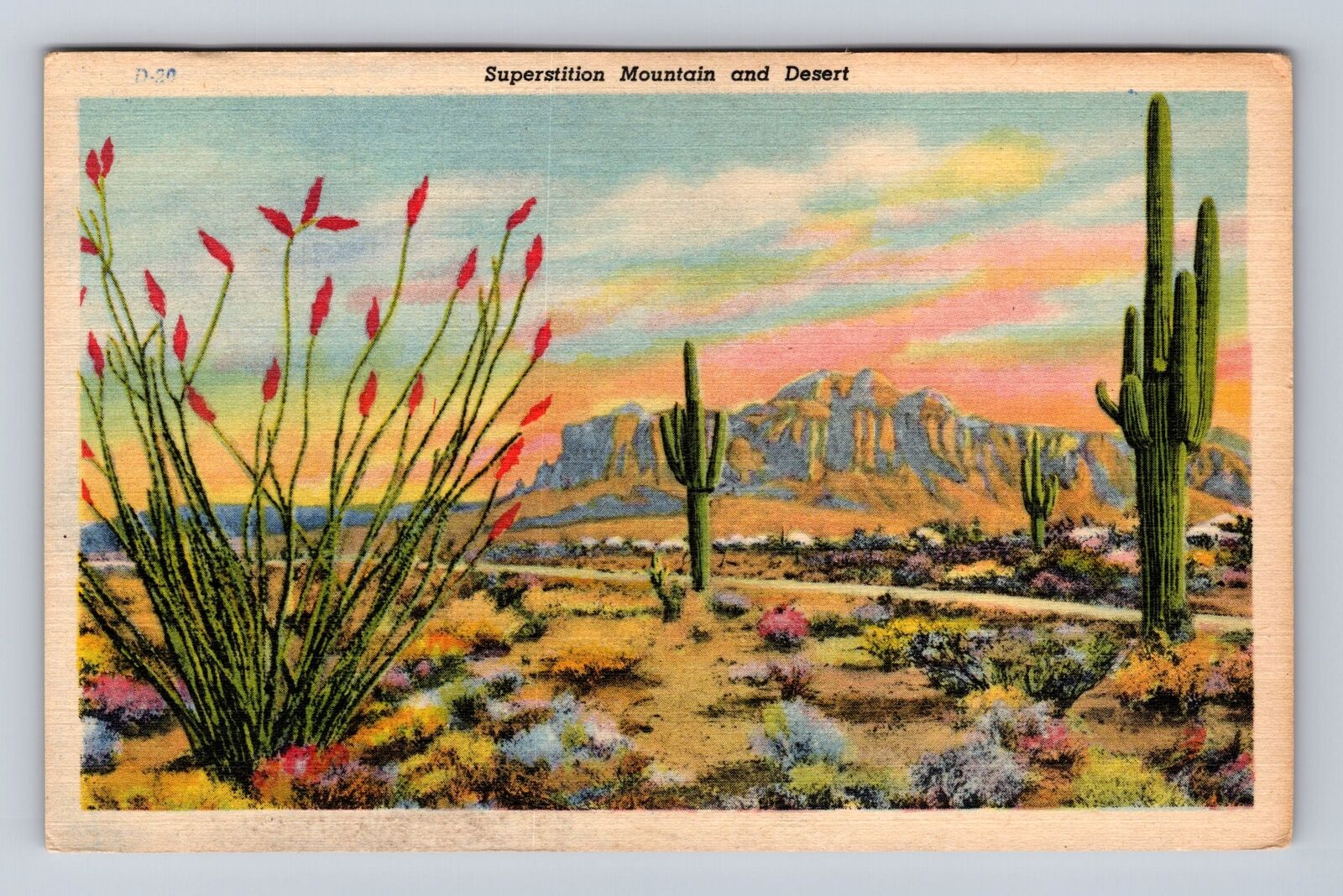 Superstition Mountain And Desert, Antique Vintage Souvenir Postcard