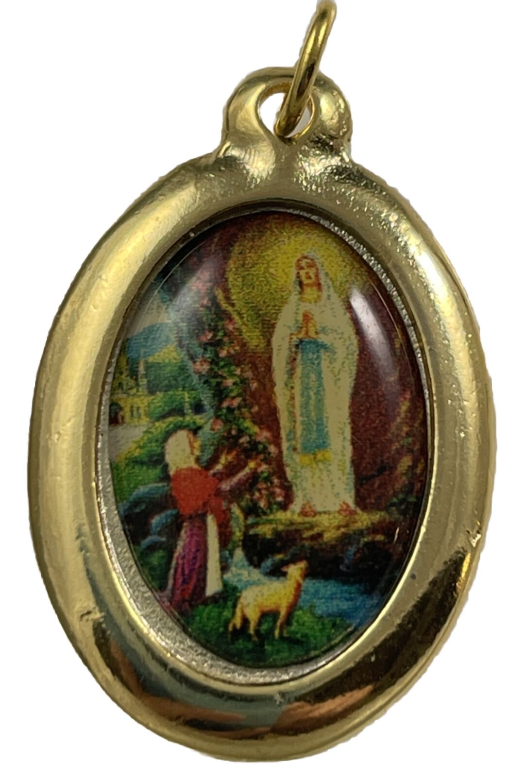 Catholic Our Lady Of Lourdes Colorized Gold Tone Religious Medal