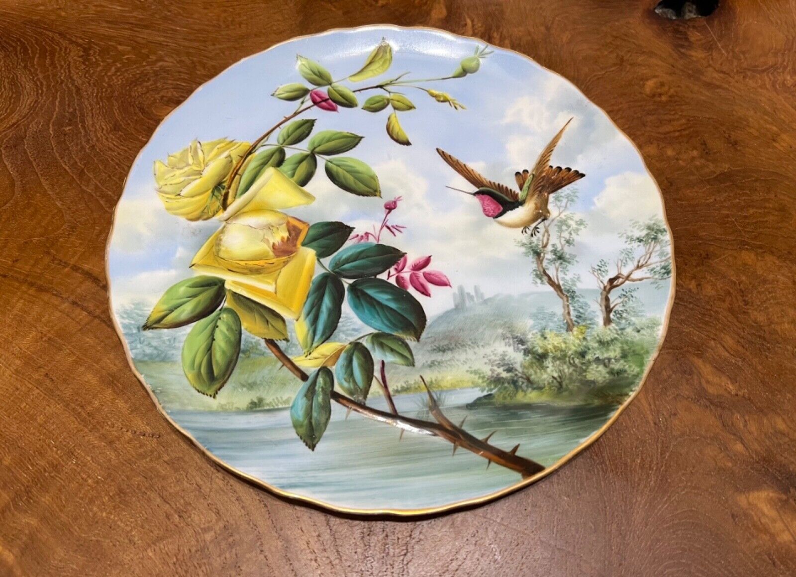 Stunning 3 Antique George Jones & Sons Hummingbird Landscape Collector Plates