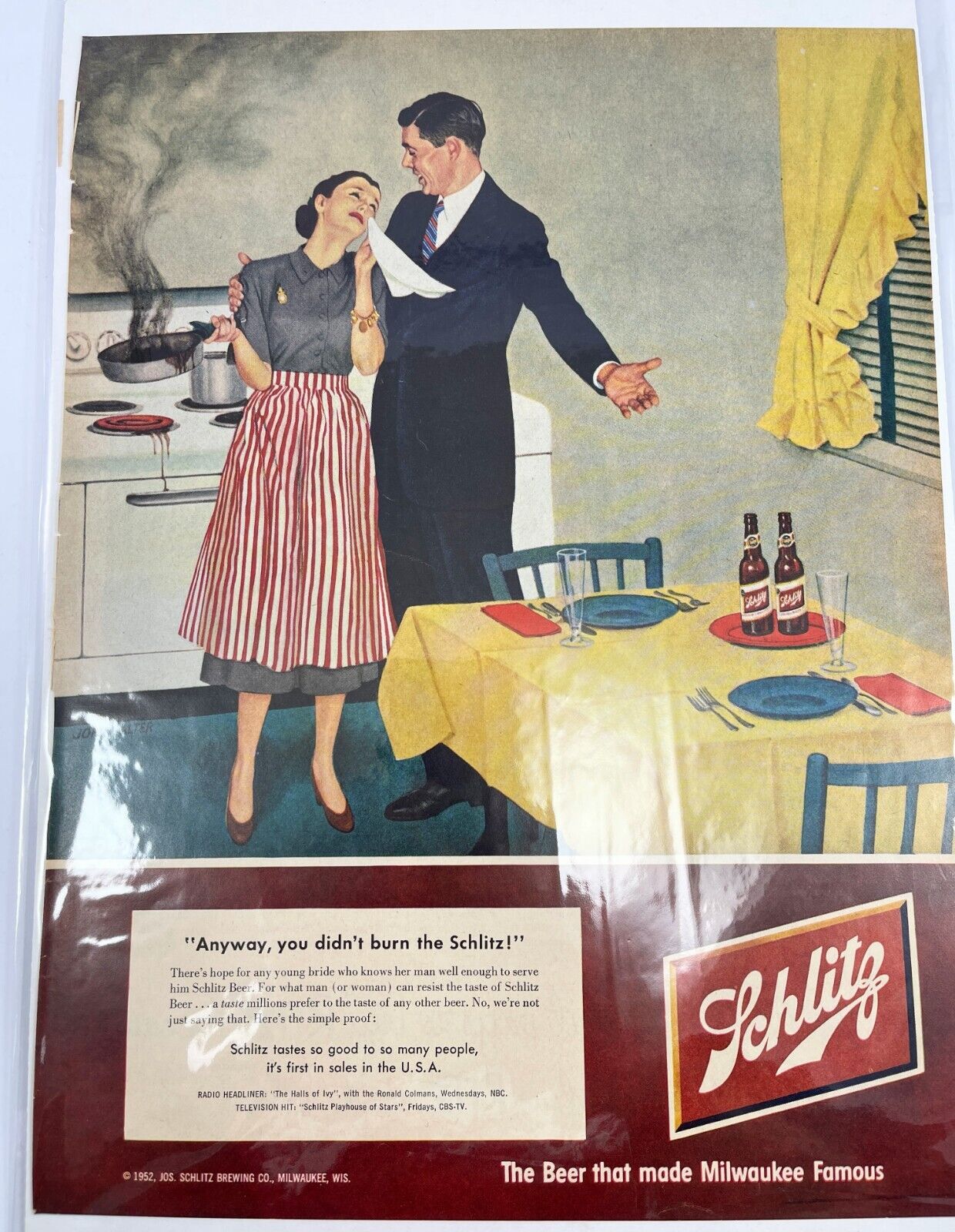 1952 vintage Schlitz beer print ad the Beer that made Milwaukee famous