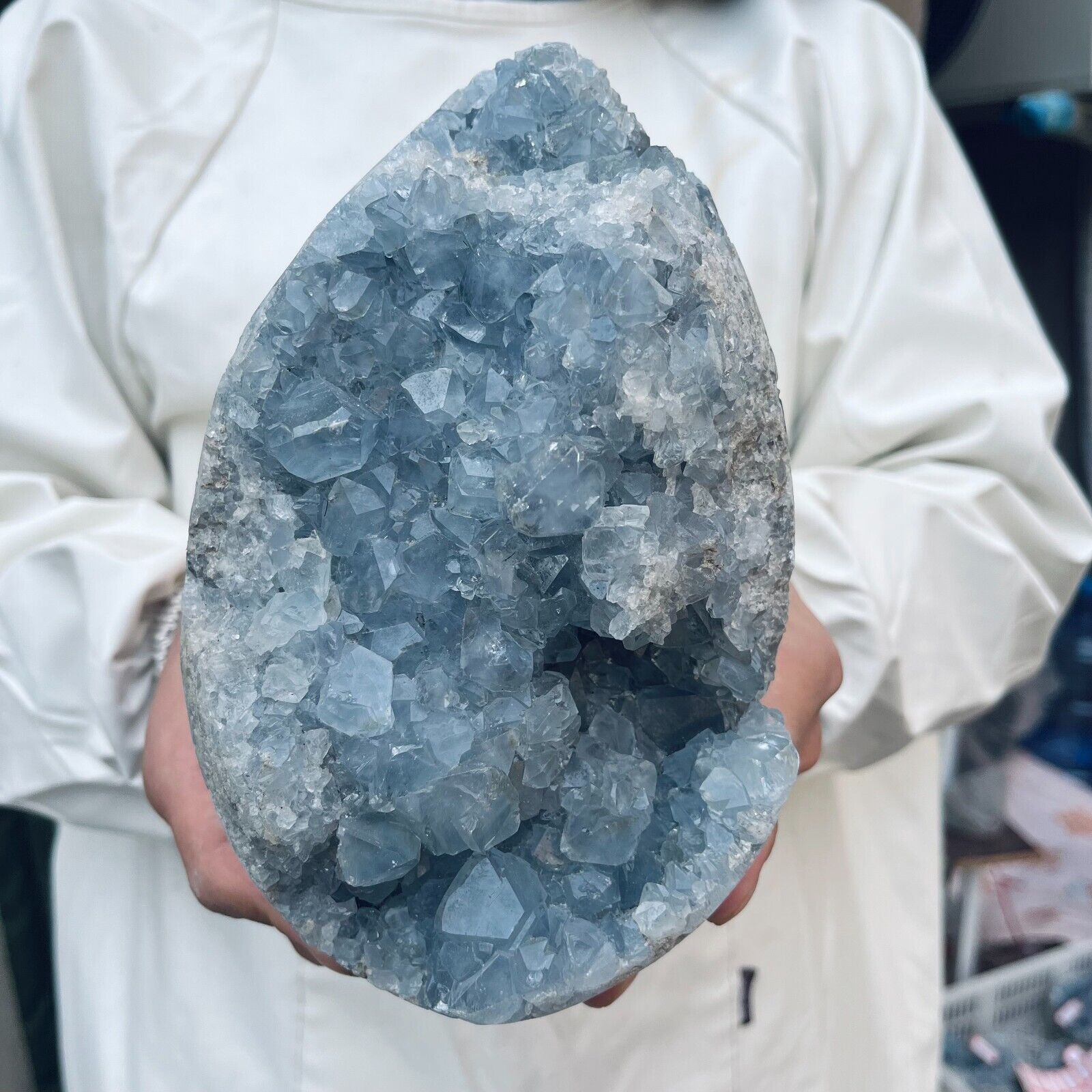 8.3lb Large Natural Blue Celestite Geode Quartz Crystal Mineral Specimen Healing