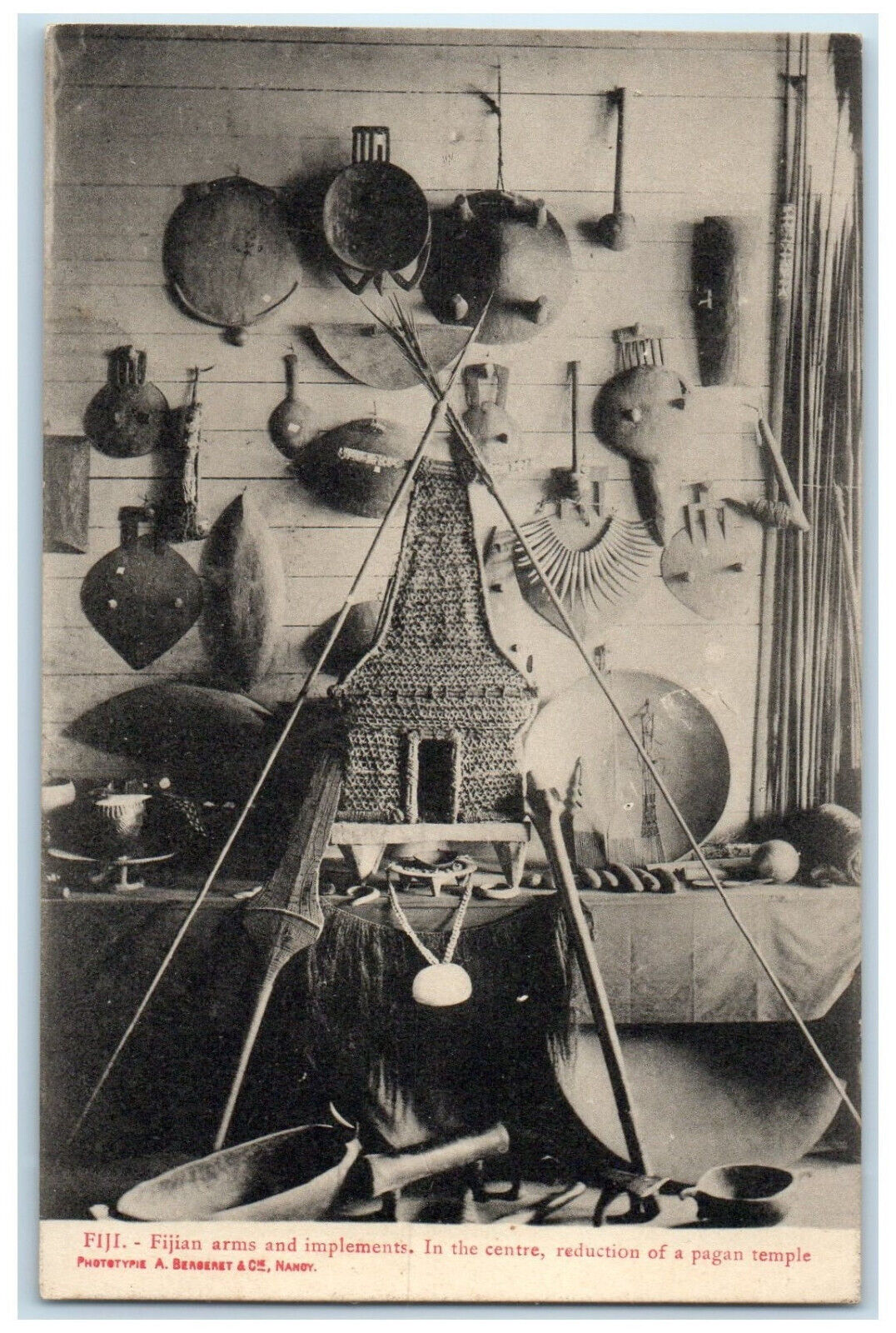 c1940\'s Fijian Arms & Implements Cooking Pan Reduction of Pagan Temple Postcard