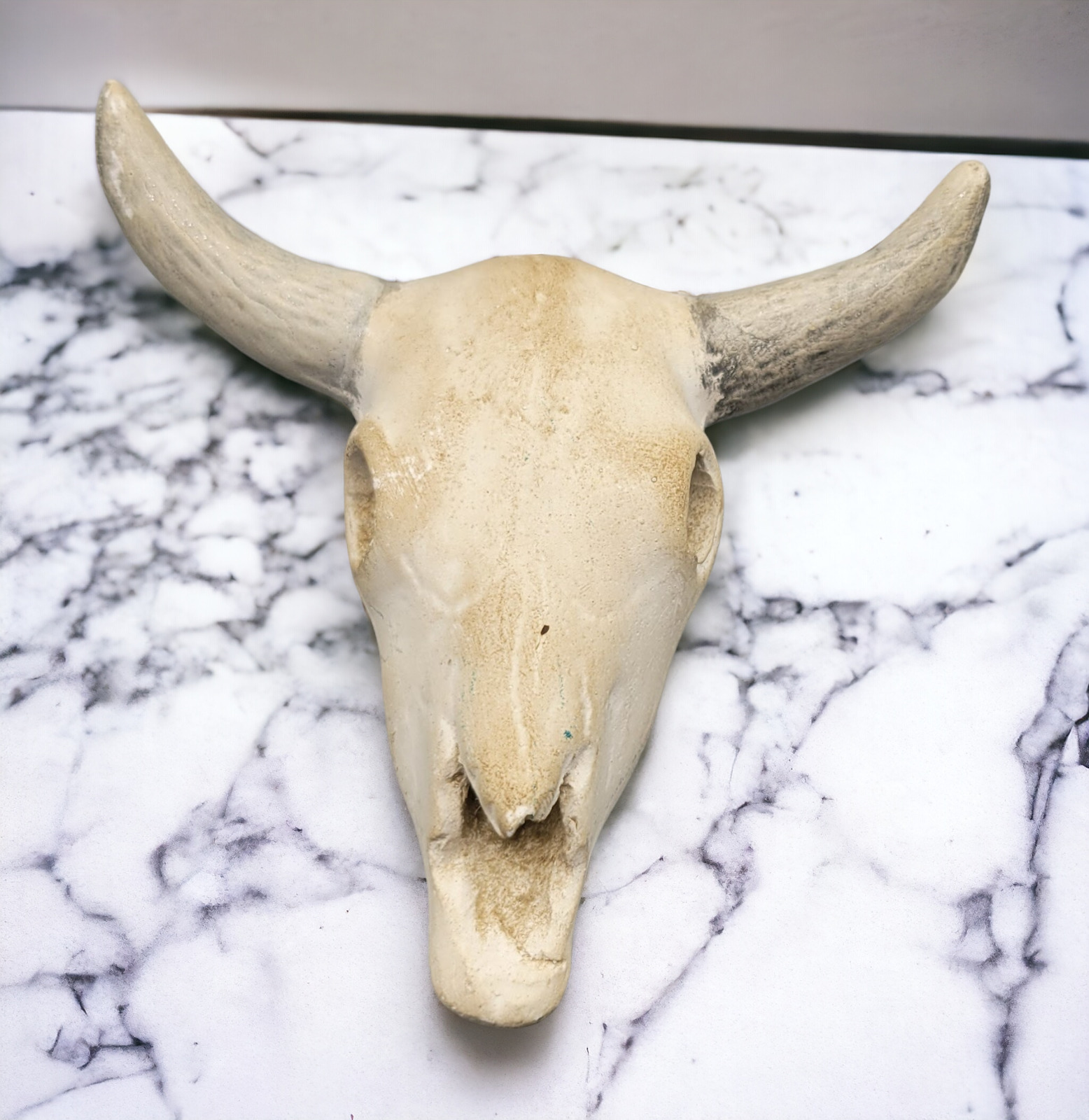 Vintage Ceramic Bull Cow Skull Figurine Sculpture Decor White 3 in.