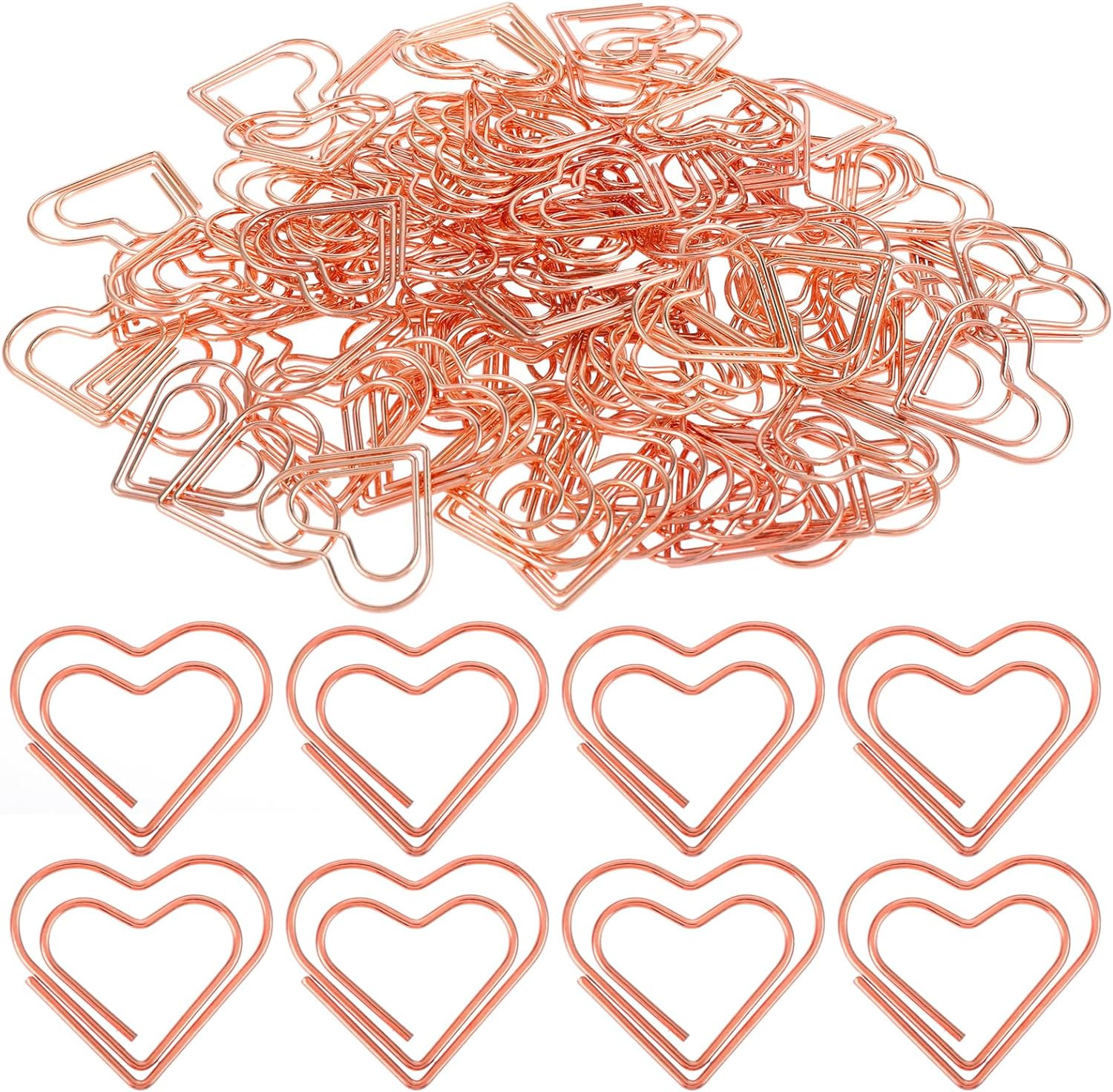 100Pcs Rose Gold Heart Paper Clips Cute Small Paper Clips for Funny Heart Clips 