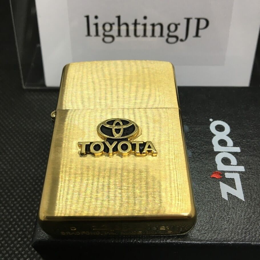 Zippo Toyota Emblem Logo Metal Plate Gold Oil Lighter Regular Case Japan