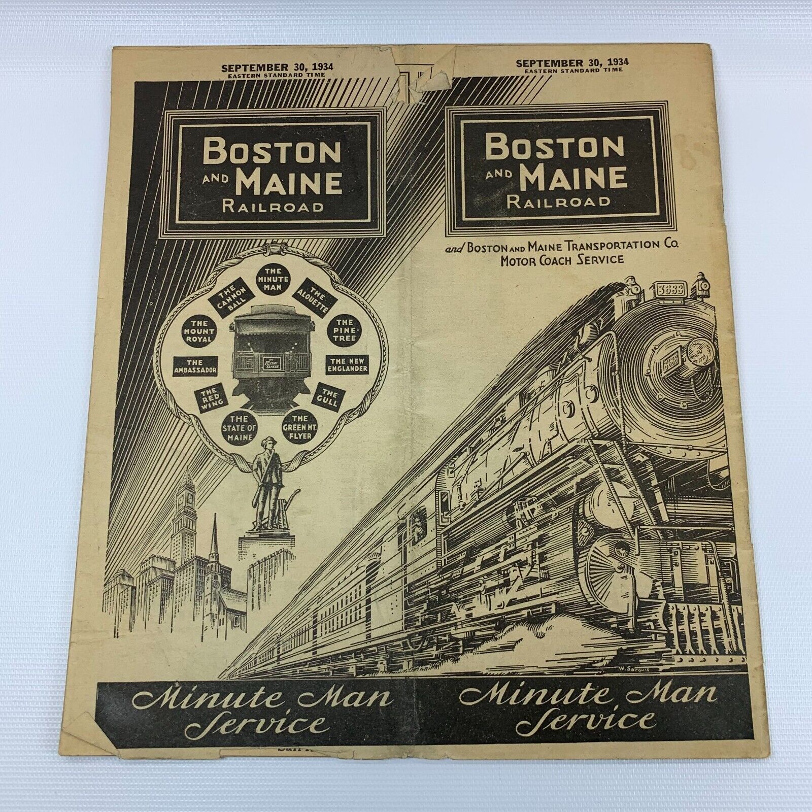 1934 Boston And Maine Railroad Transportation Timetable Minute Man Service