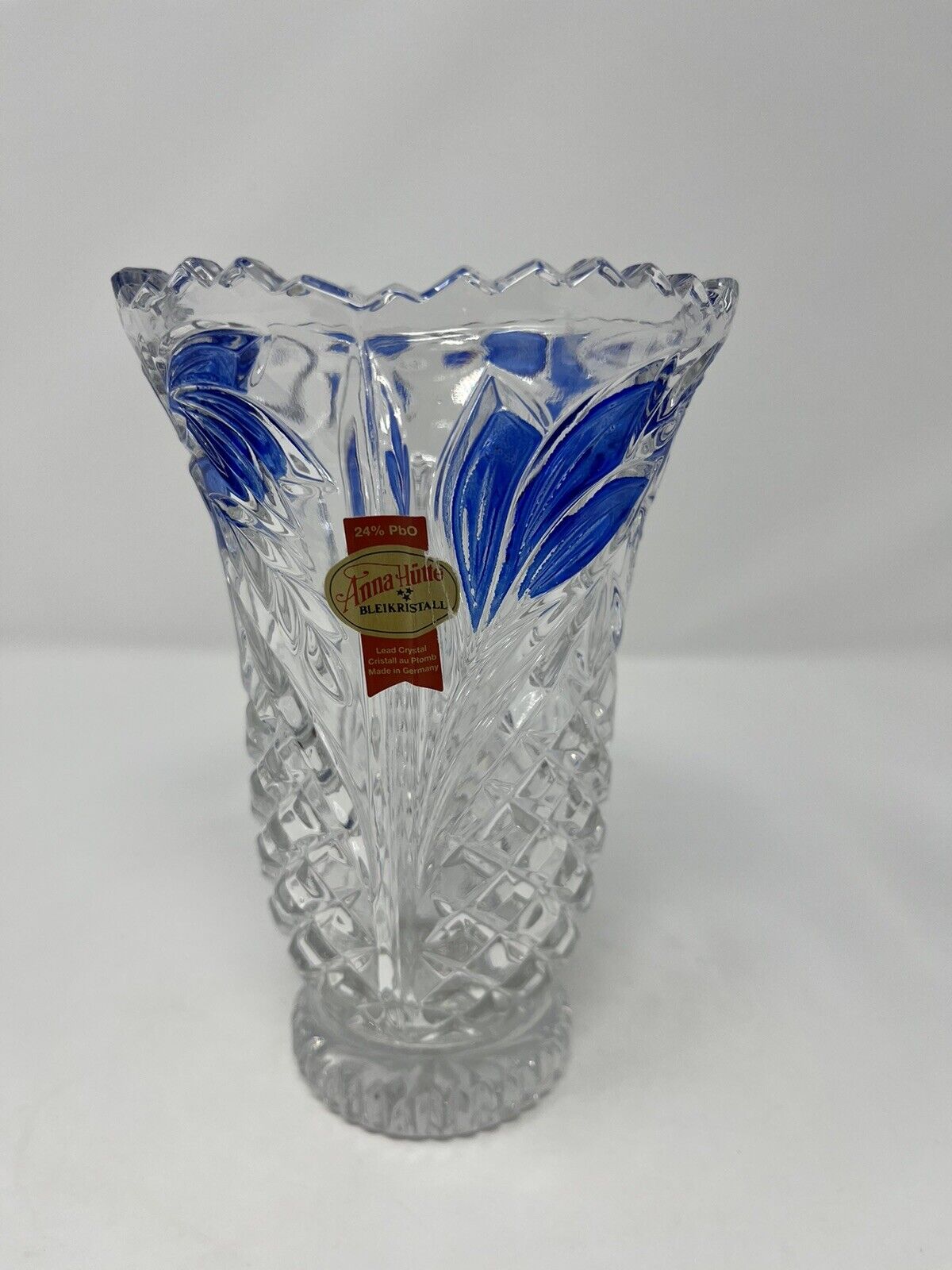 Beautiful Vintage Anna Hutte Blue Bleikristall Lead Crystal Vase Germany 6.25”