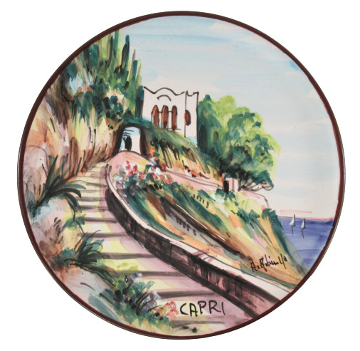 Capri Italy Pottery Wall Plate ~ Hand Painted Mediterranean Scene Artist Signed