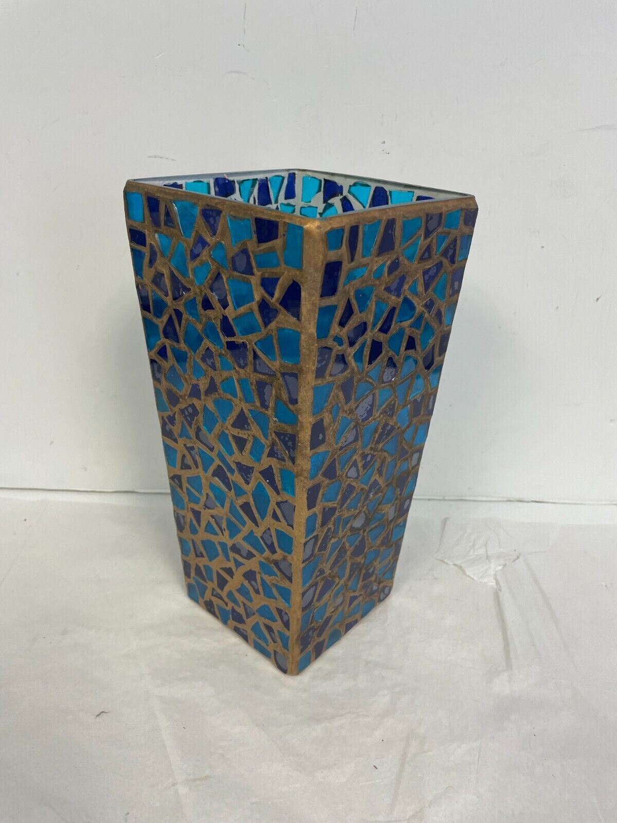Vintage Mosaic Stained Glass Vase 10” x 5