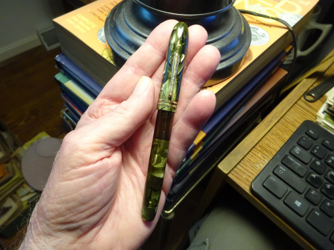 C1930s Conklin Nozac Fountain Pen 5M Green Pearl Marbleized NICE PEN