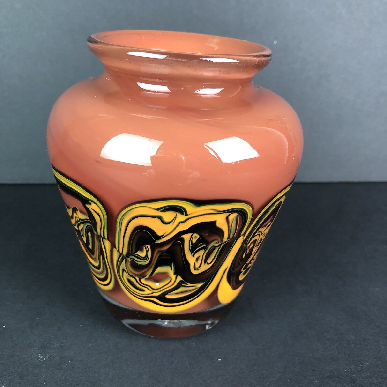 Vintage Chris Heilman Art Glass Vase Paper Weight 1977 Orange Rust 4 1/2\