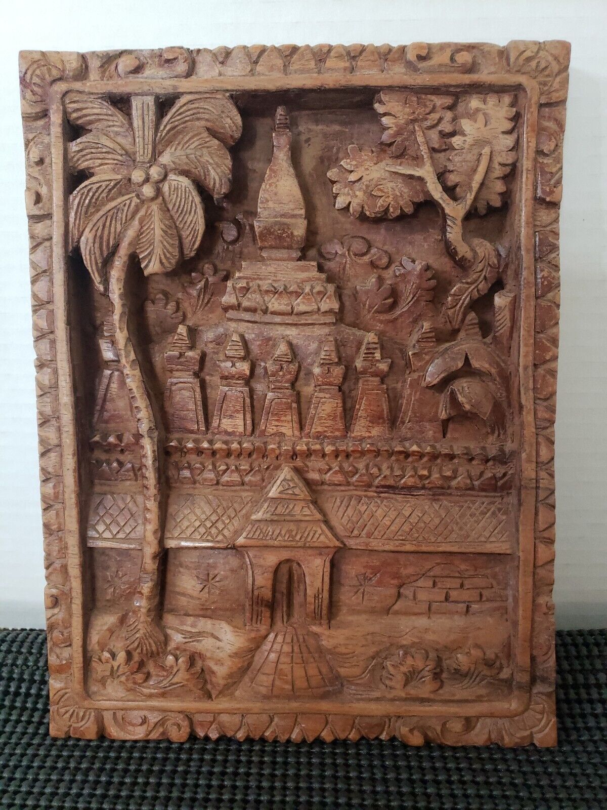 Vintage Wooden Panel Temple Handcarved Wall Decor