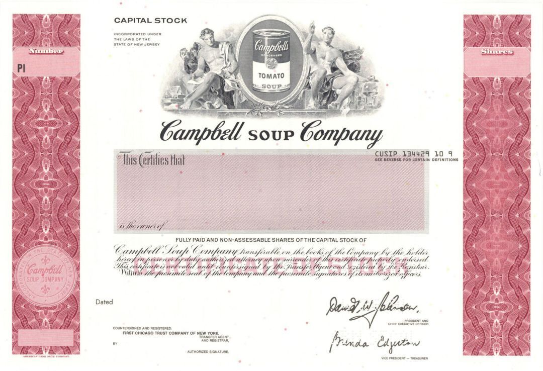 Campbell Soup Co. - Specimen Stocks and Bonds - Specimen Stocks & Bonds