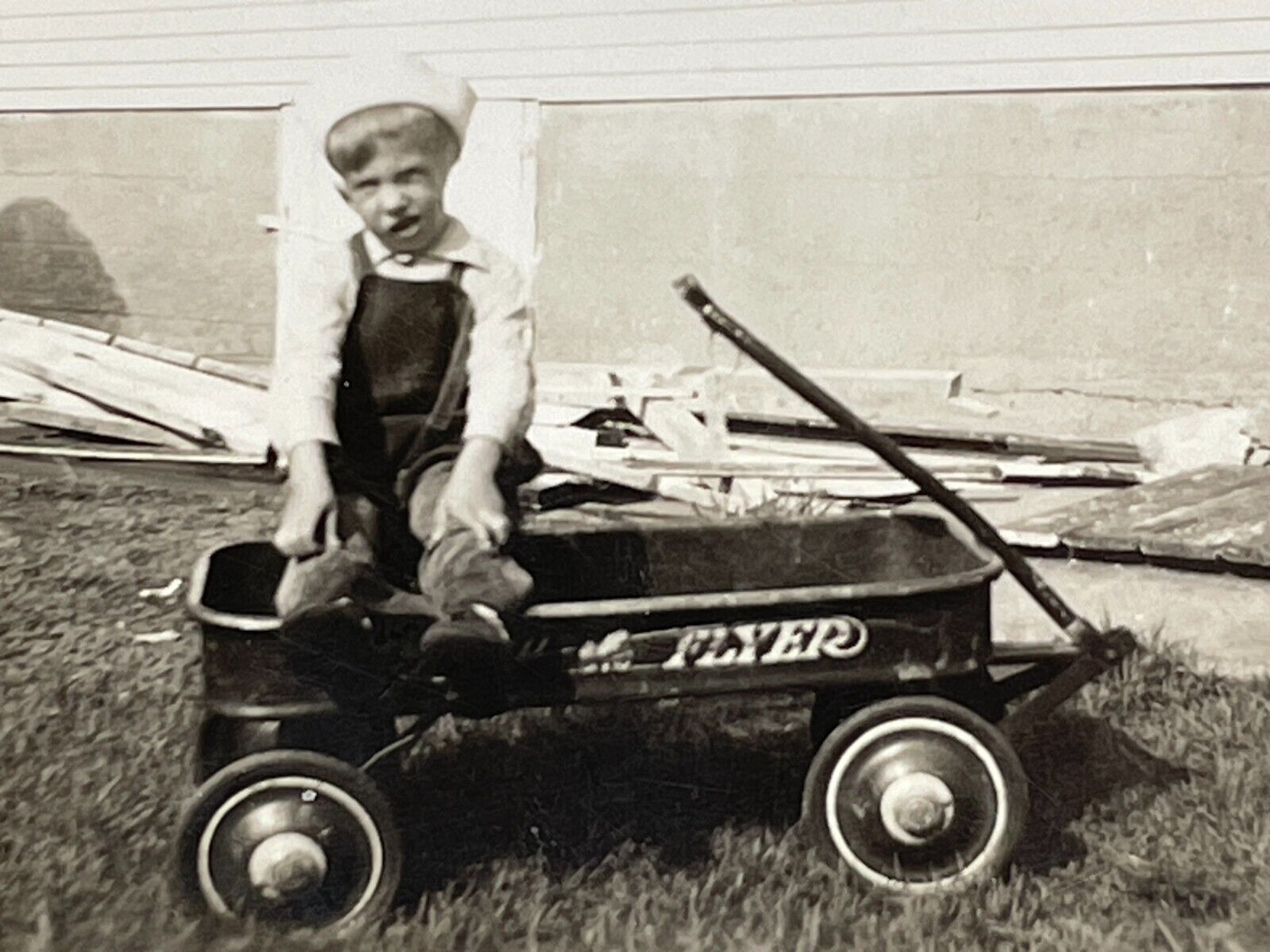 1L Photograph Boy Portrait To Wagon Radio Flyer 1946