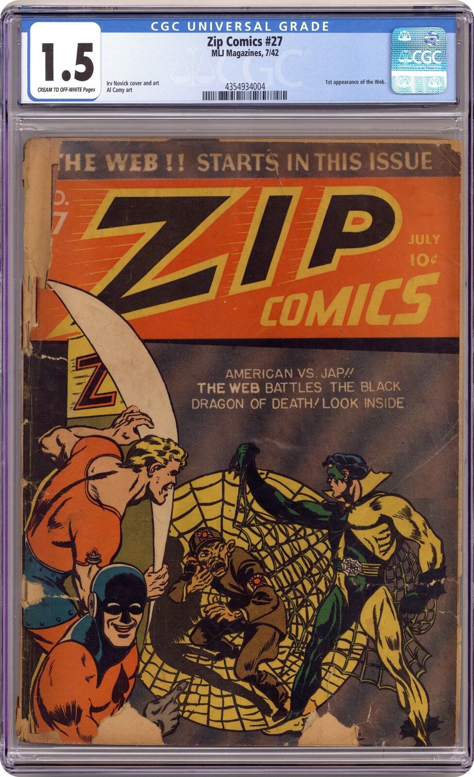 Zip Comics #27 CGC 1.5 1942 4354934004