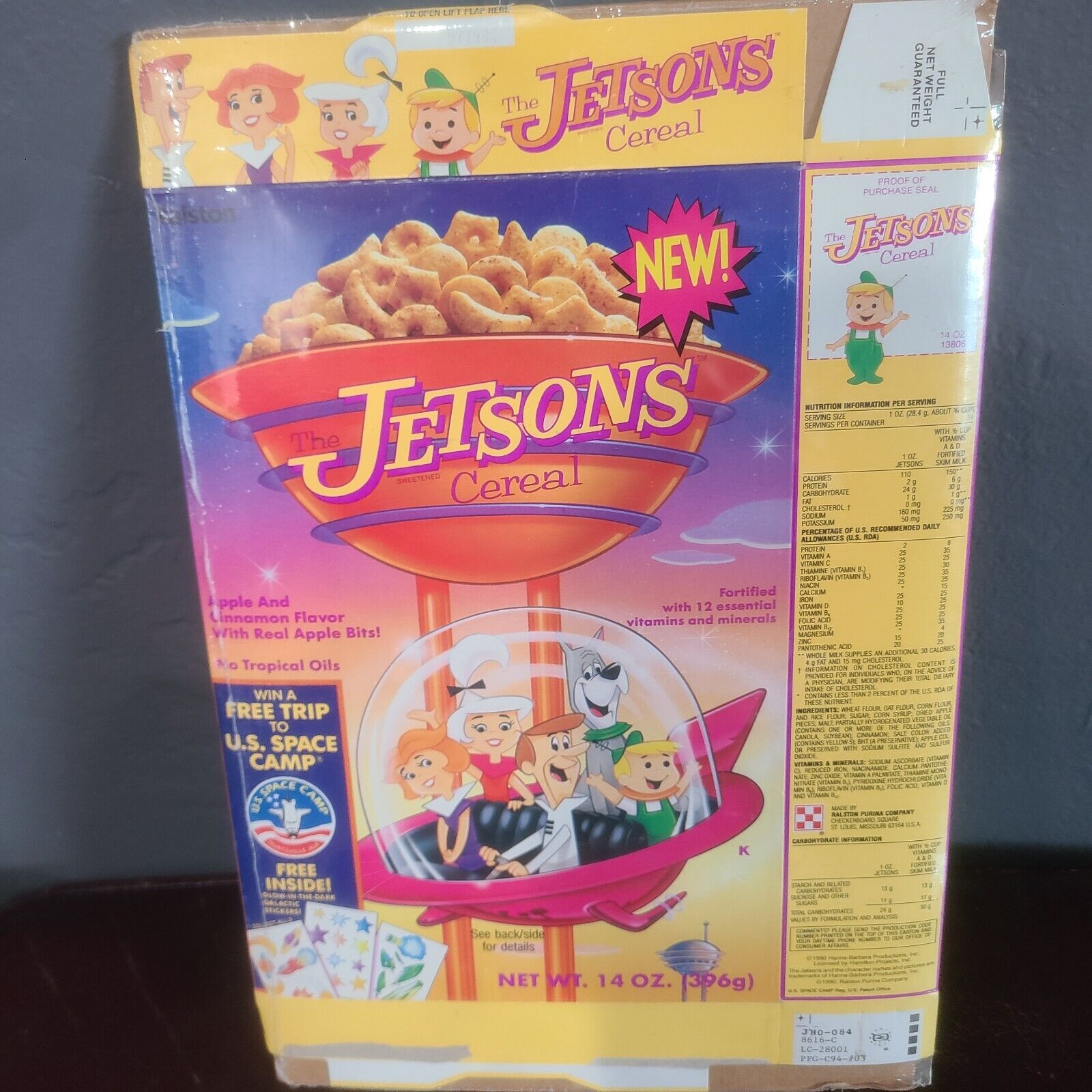 Vtg 1990 Jetsons Cereal Box Sealed Glow In Dark Galactic Space Stickers Ralston 