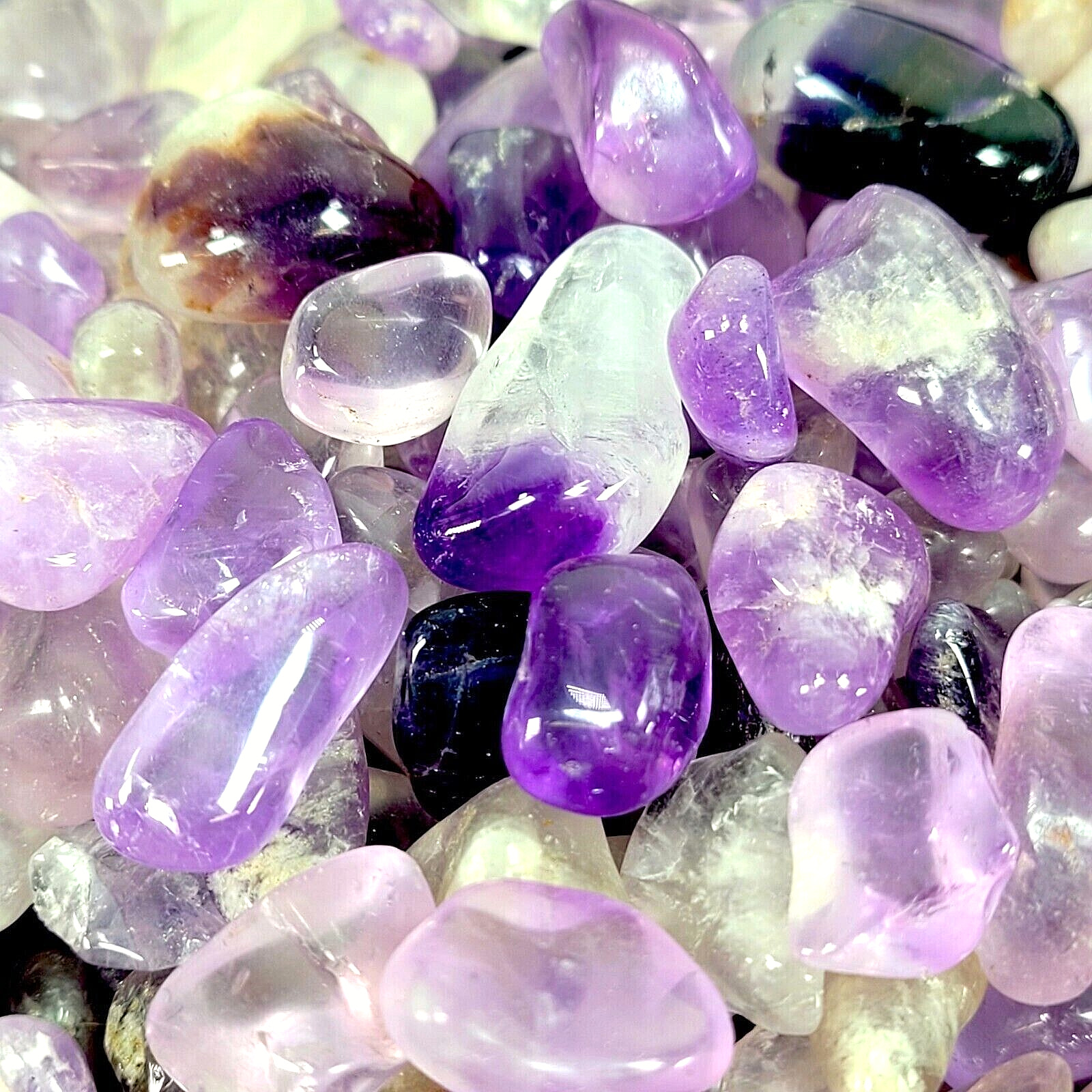 Polished Amethyst Bulk ONE LB Crystals Tumbled Banded Wholesale Reiki Jewelry
