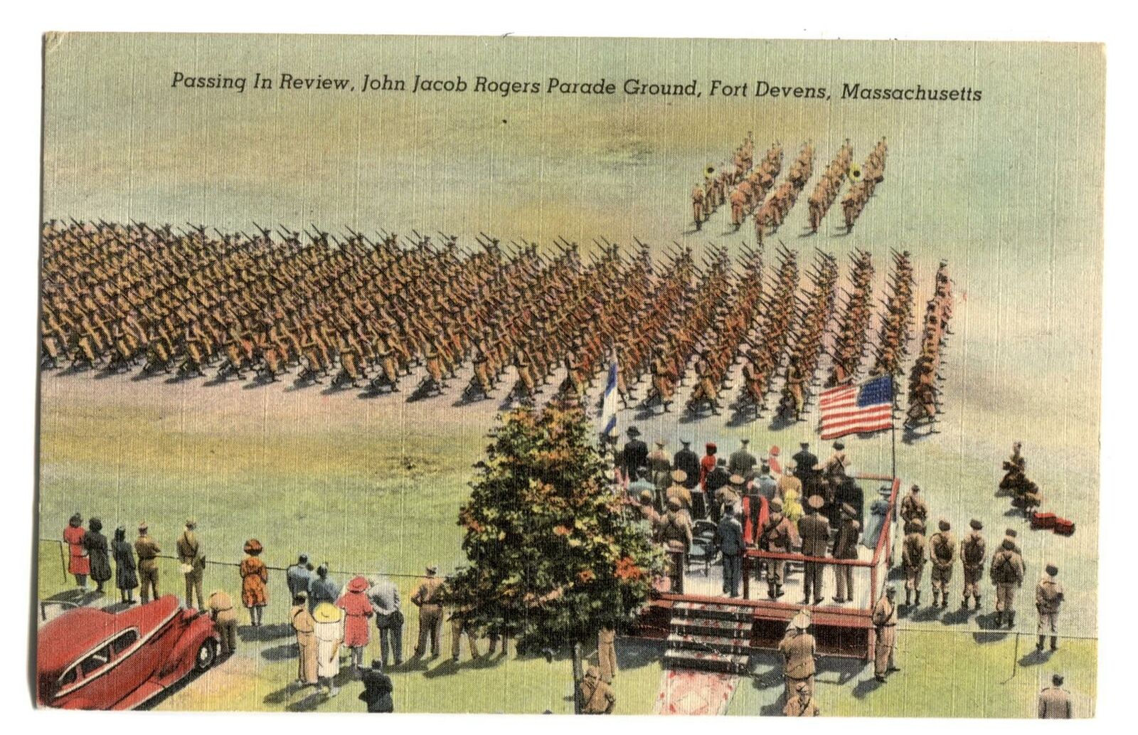 Postcard Military Passing  Review John Jacob Rogers Parade Ground Fort Devens MA