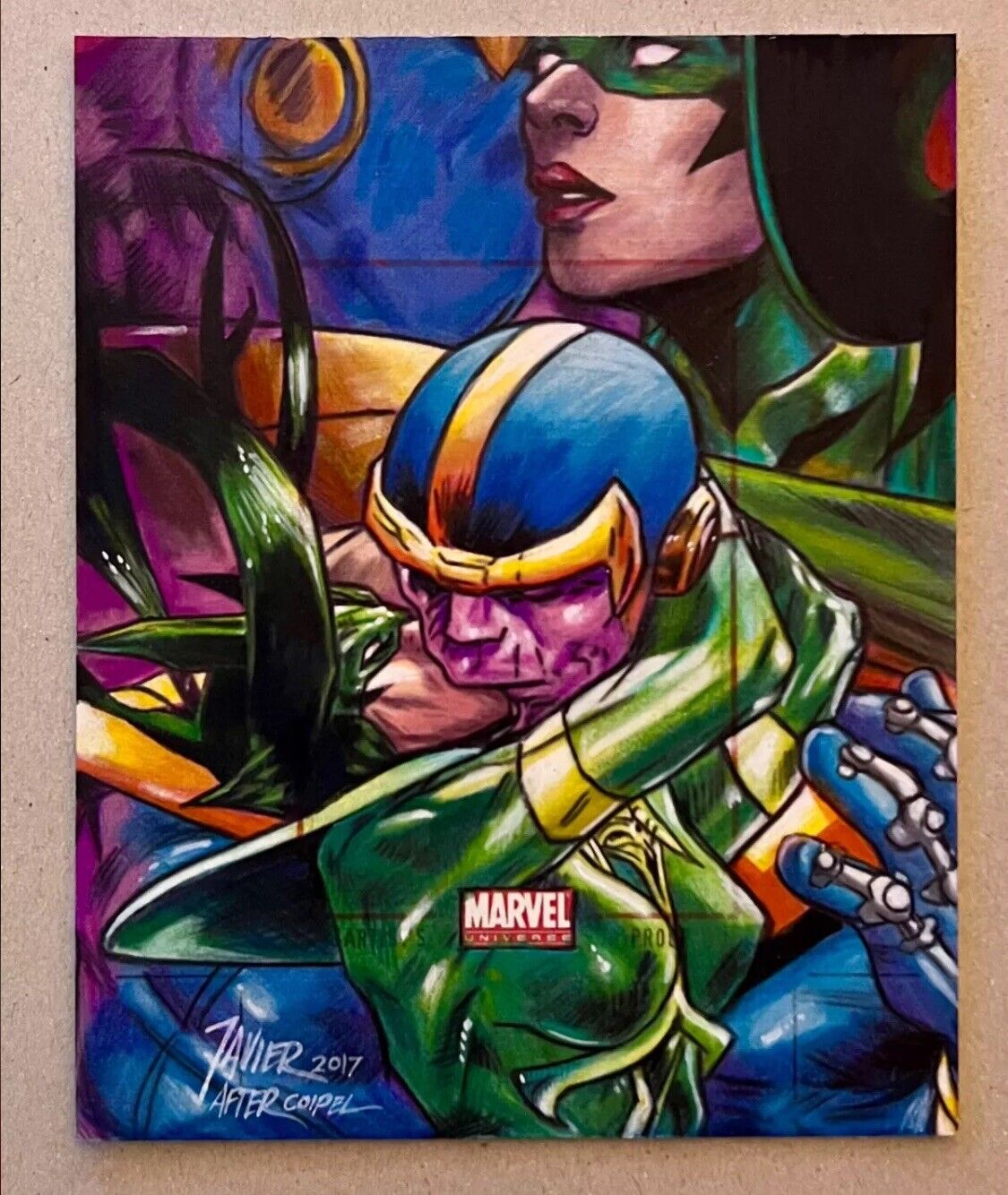 2011 Rittenhouse Marvel Universe 4x5 AP Sketch Thanos & Hela By Javier Gonzalez