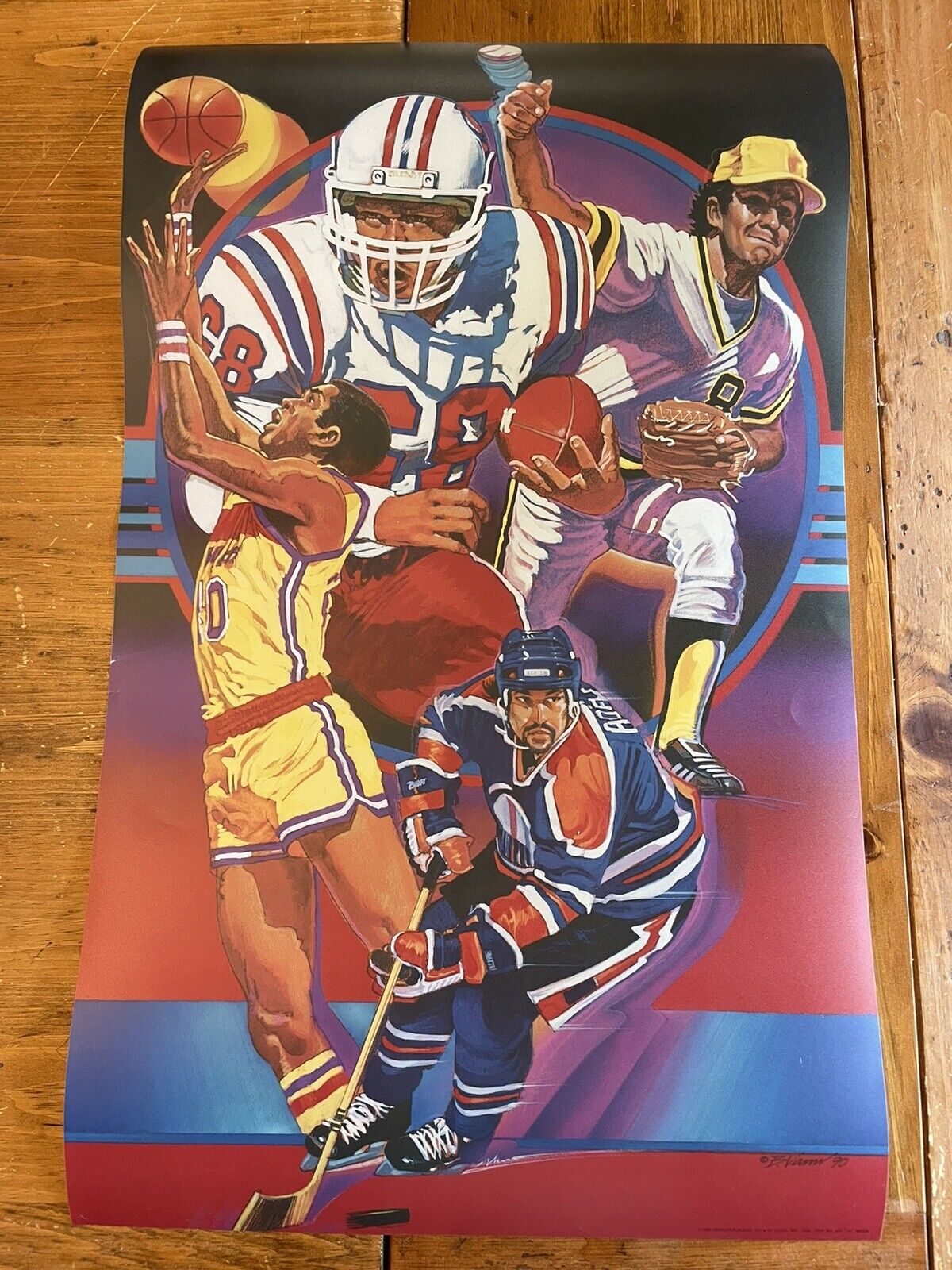 1990 Budweiser Anheuser-Busch plastic sports 30x17 poster Lakers Oilers Pats etc