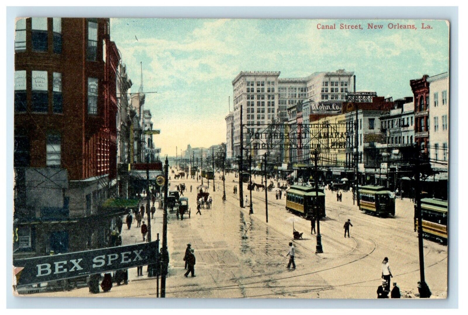 c1910's Canal Street View Trolley New Orleans Louisiana LA Antique Postcard