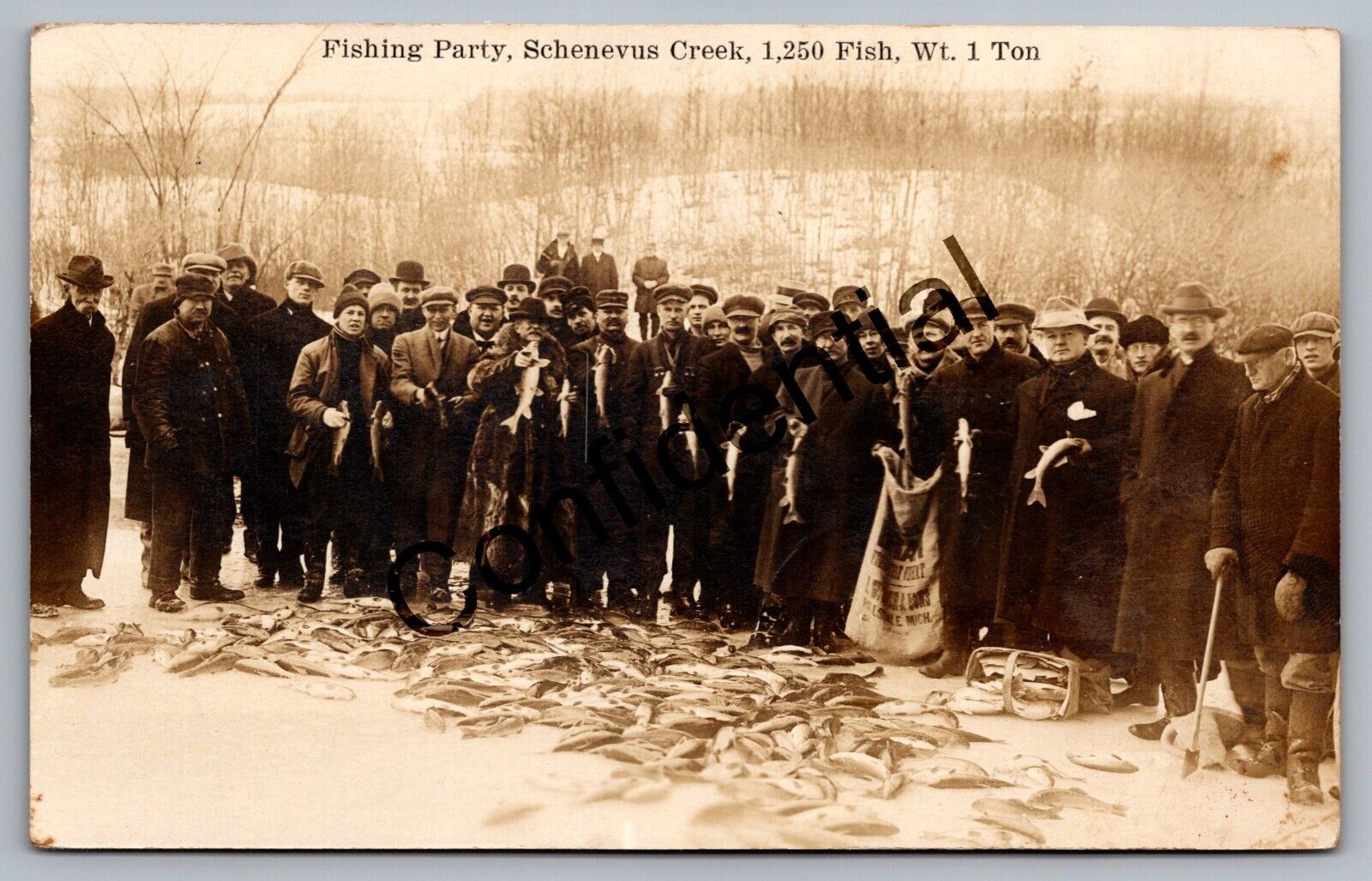 Real Photo Ice Fishing Party Schenevus Creek Worcester New York NY RPPC RP M308