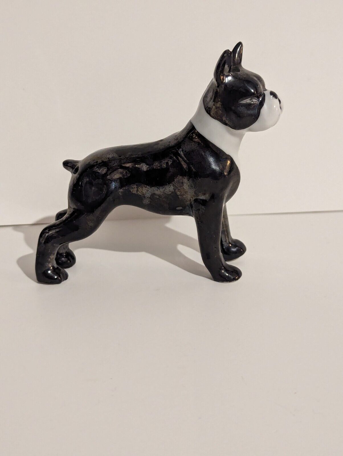 Vintage Made In Japan B&W  Boston Terrier Glazed Ceramic Dog