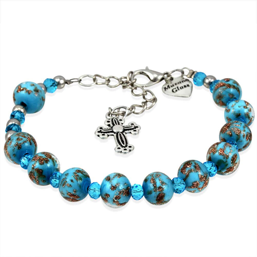 Murano Glass Rosary Bracelet Blue - Genuine Murano Beads