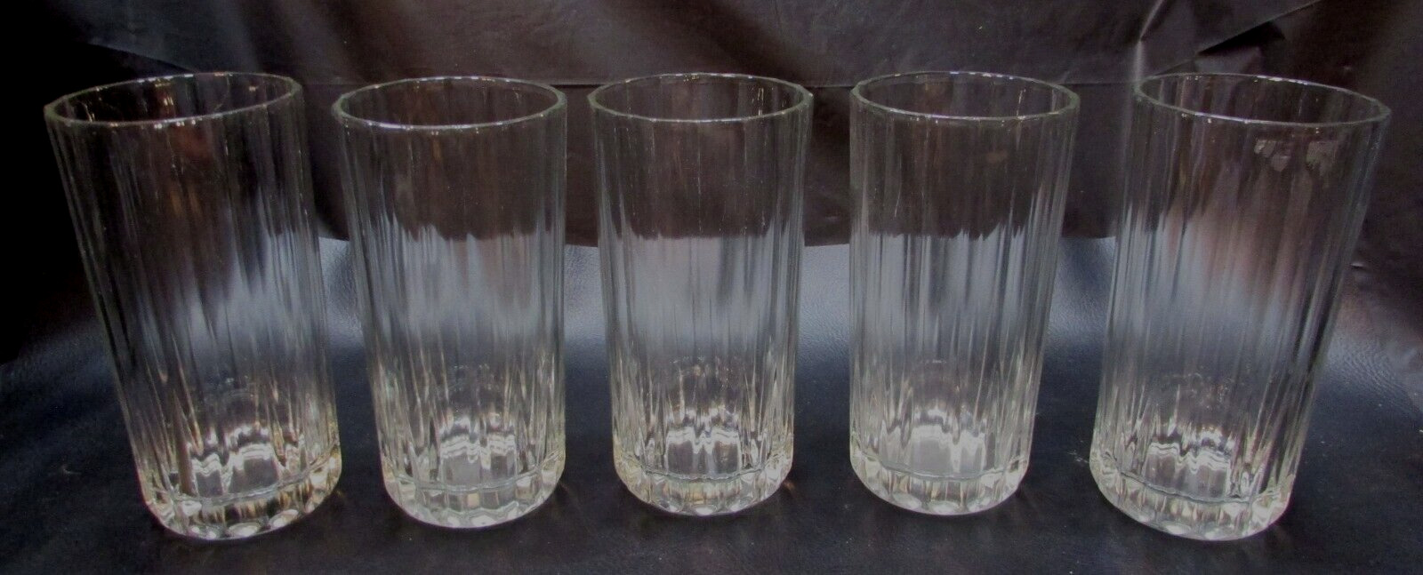 Set 5 Old 1930's 3x5 Narrow Ribbed 16 Panel Heavy Clear Glass Antique Tumblers
