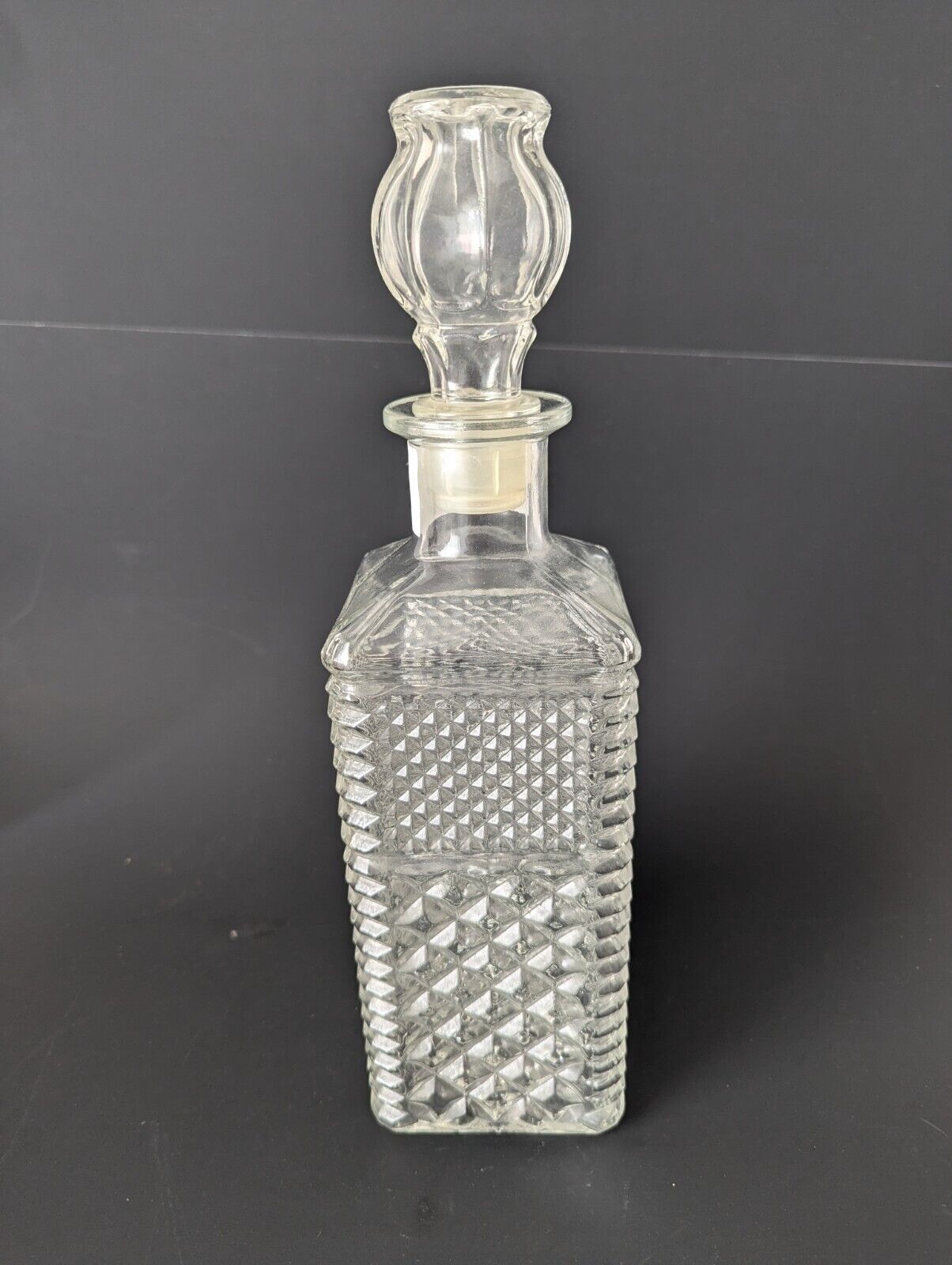 Vintage Crystal Liquor Decanter Diamond Cut Pattern With Top Mancave Bar Whiskey