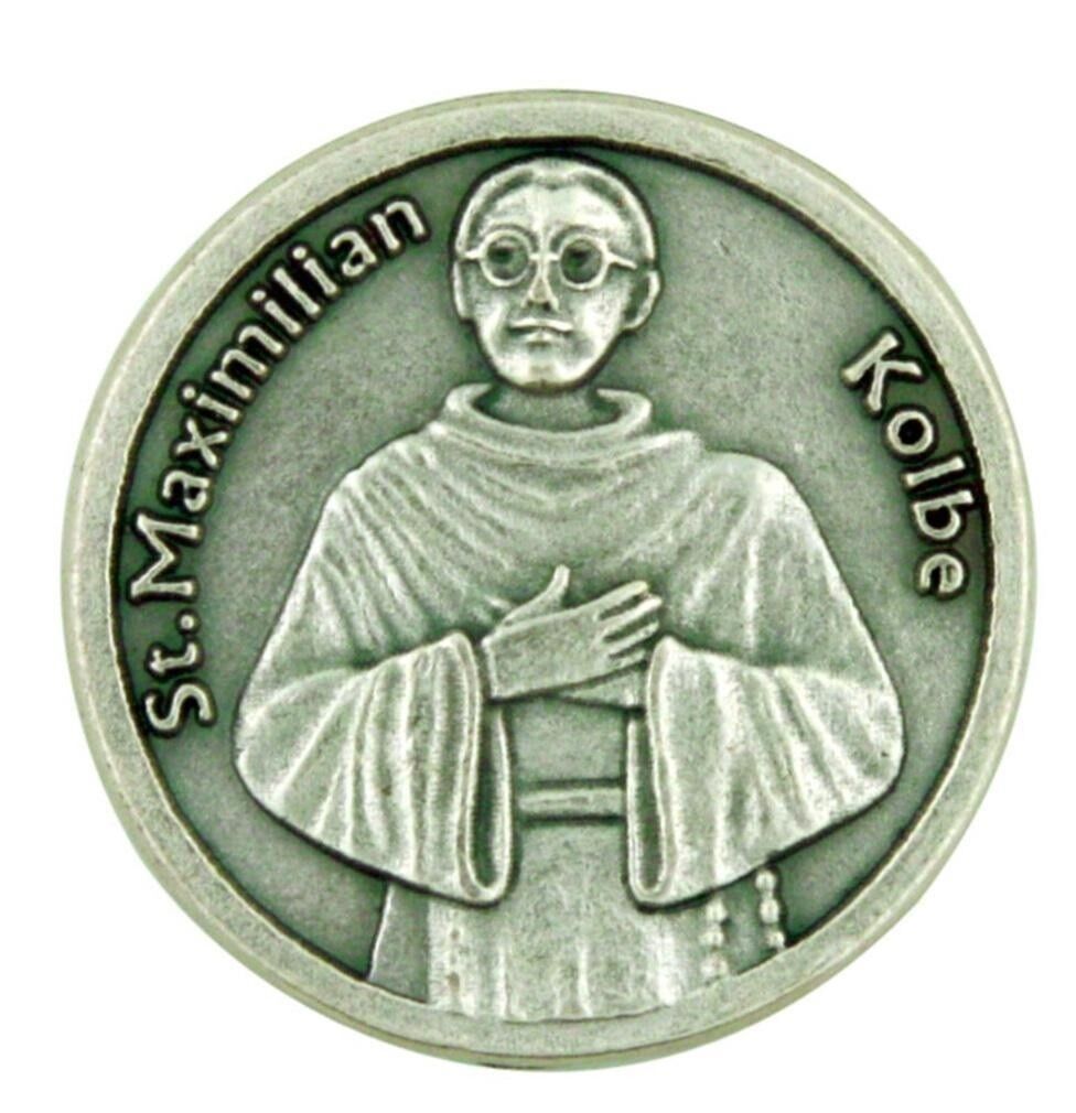 Saint St Maximilian Max Kolbe Pocket Coin Token with Addiction Recovery Prayer