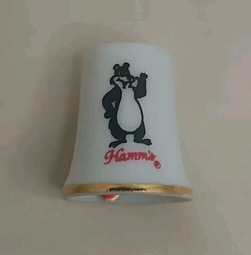 Vintage Hamm's Beer Advertising Collectible Sewing Thimble Porcelain Bear Sign