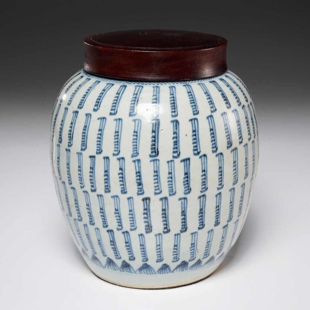 Chinese Kangxi Blue White Porcelain Calligraphic Sanskrit Character Jar Antique